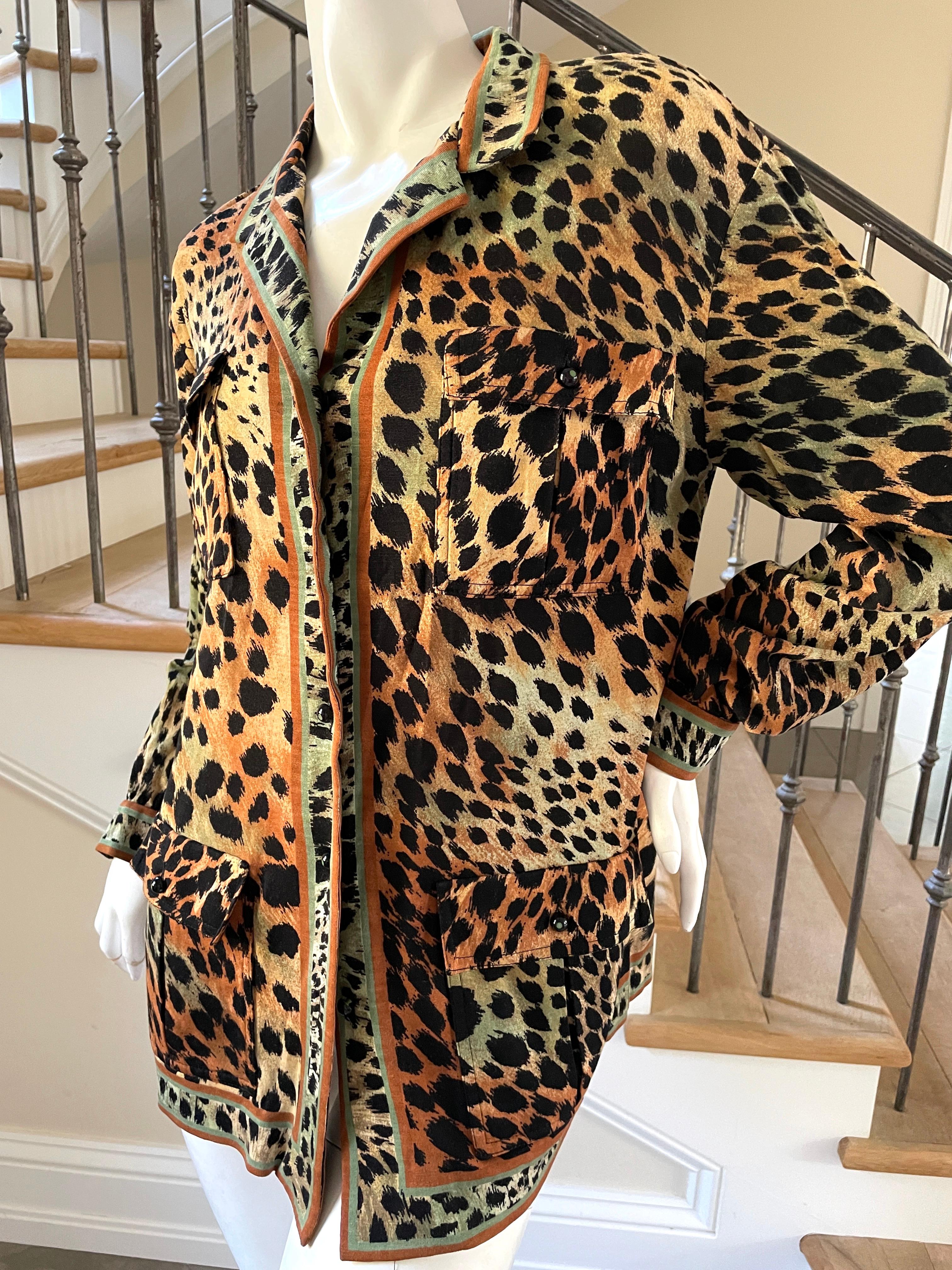 Leonard Paris  Leopard Print Jersey Vintage Buttoned Jacket For Sale 1