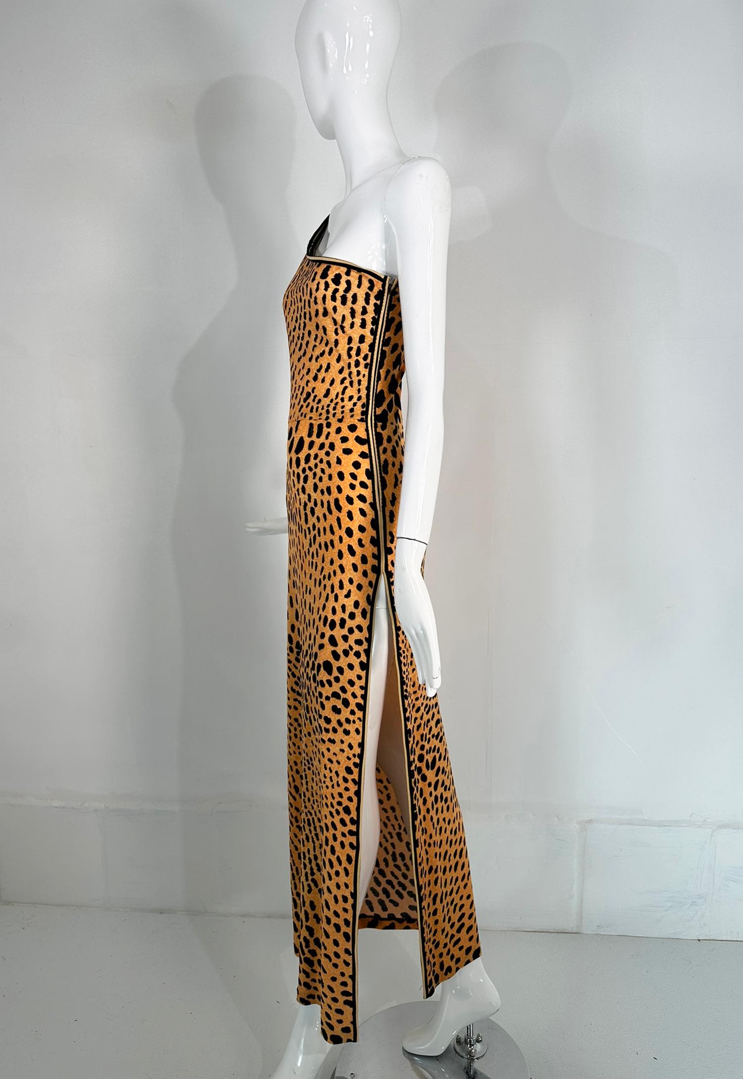 Women's Leonard Paris Leopard Print Silk Jersey One Shoulder Side Vent Maxi Dress