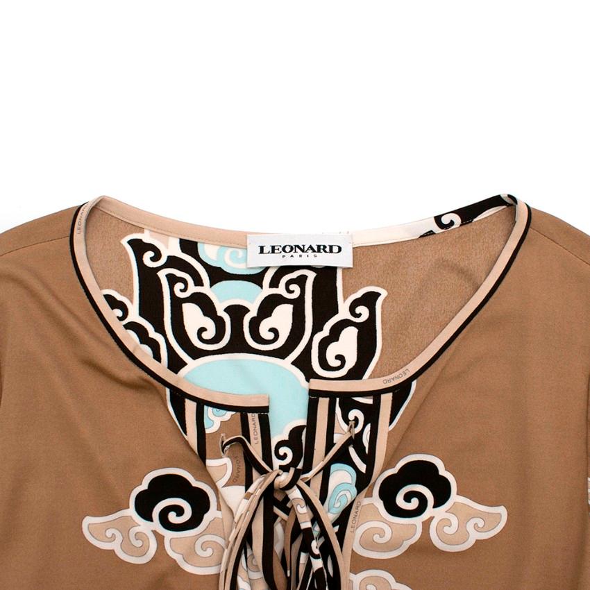 Beige Leonard Paris Light Brown Abstract Pattern dress - Size US 10 For Sale