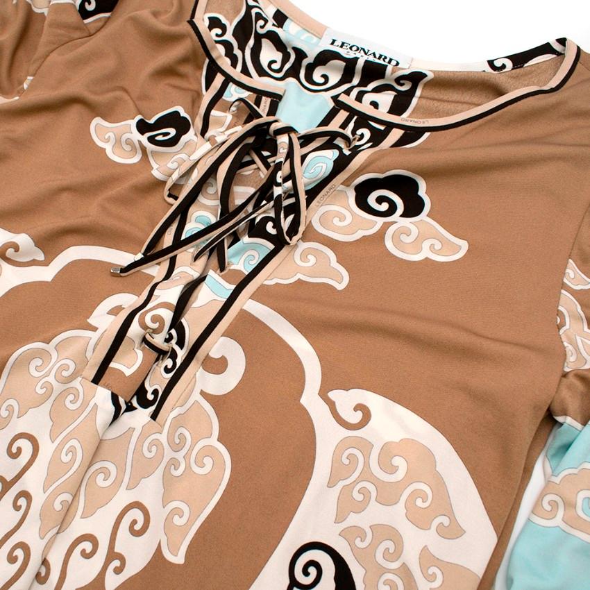 Leonard Paris Light Brown Abstract Pattern dress - Size US 10 In New Condition For Sale In London, GB