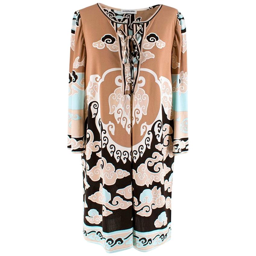 Leonard Paris Light Brown Abstract Pattern dress - Size US 10 For Sale