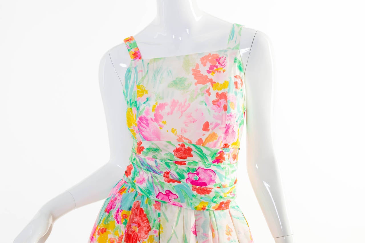 Leonard Paris Multicolor Florals Silk Sleeveless Maxi Dress Gown, 1990s  For Sale 2