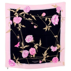 Leonard Paris Pink Black Silk Floral Retro Scarf 80s