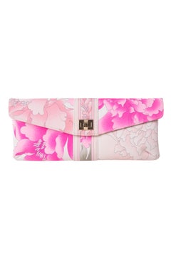 LEONARD PARIS Pink Blush Taupe Signature Floral Print Fabric Vintage Clutch Bag