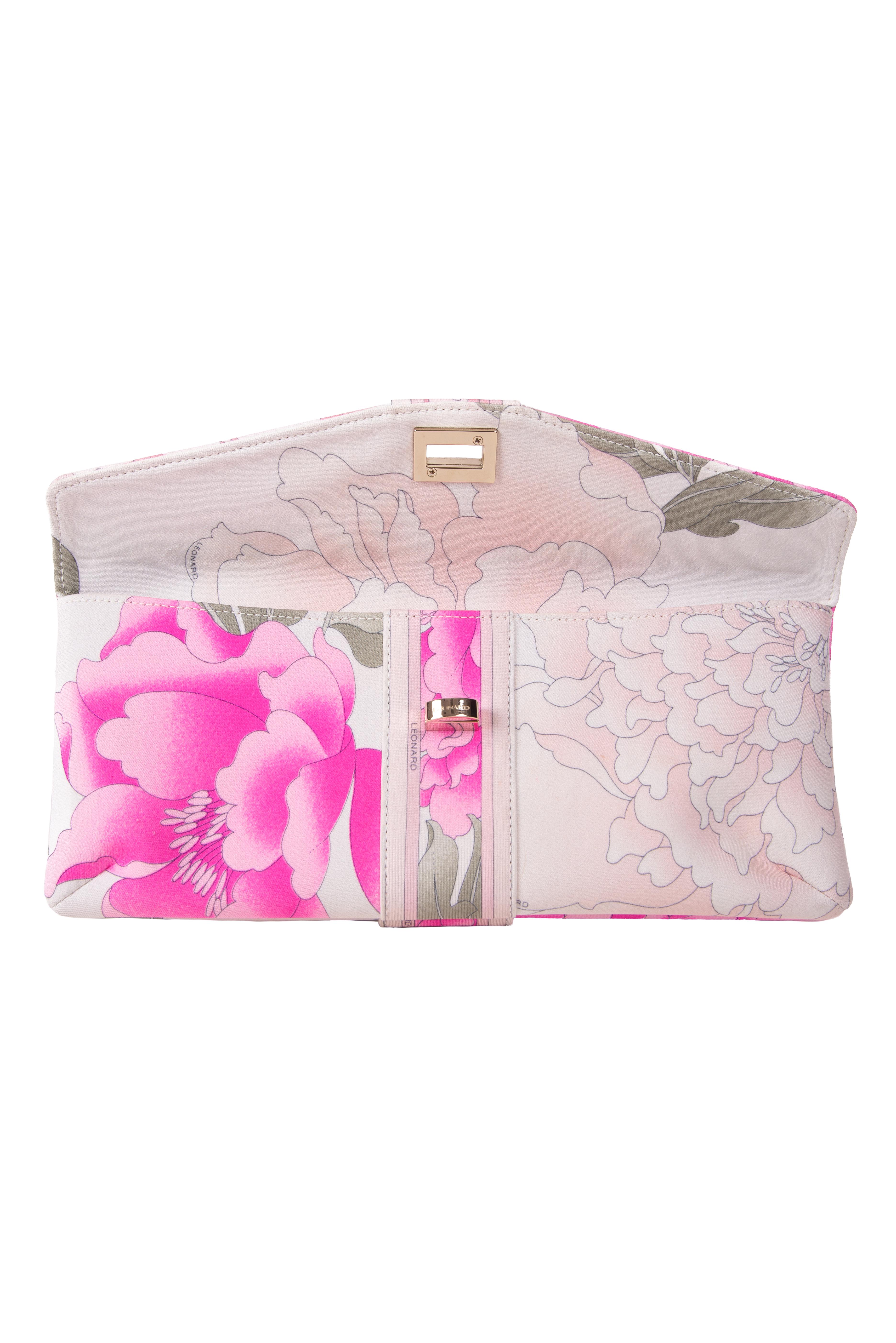Women's LEONARD PARIS Pink Blush Taupe Signature Floral Print Fabric Vintage Clutch Bag