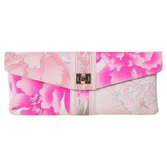 LEONARD PARIS Pink Blush Taupe Signature Floral Print Fabric Vintage Clutch Bag