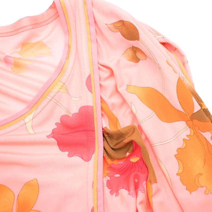 Orange Leonard Paris Pink Floral Scoop Neck Mini Dress - Size US 10 For Sale