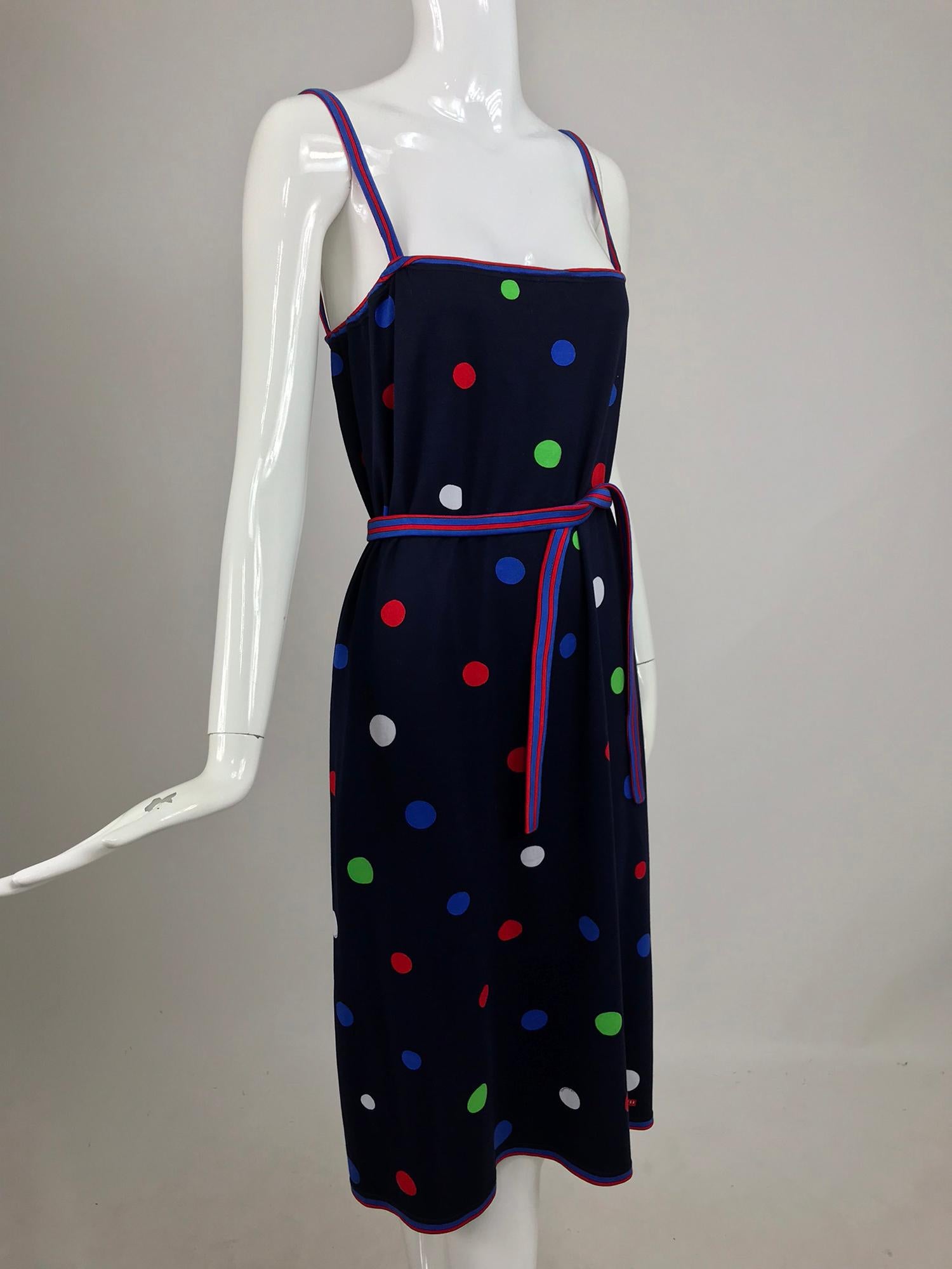 Black Leonard Paris Polka Dot Cotton Knit Sun Dress  For Sale