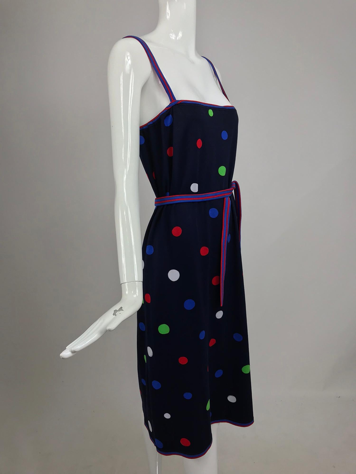 Leonard Paris Polka Dot Cotton Knit Sun Dress  In Good Condition For Sale In West Palm Beach, FL