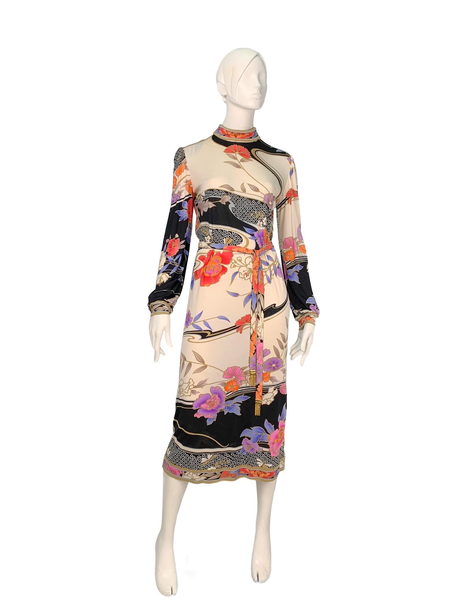 Women's Leonard Paris printed dress in 100% mikado silk jersey.
