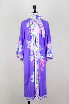 Leonard Paris Purple Floral Print Dressing Gown Kimono Caftan Lingerie, 1970s