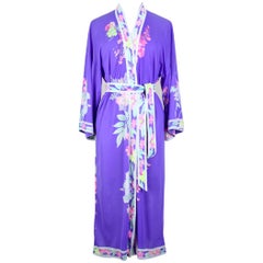 Vintage Leonard Paris Purple Floral Print Dressing Gown Kimono Caftan Lingerie, 1970s