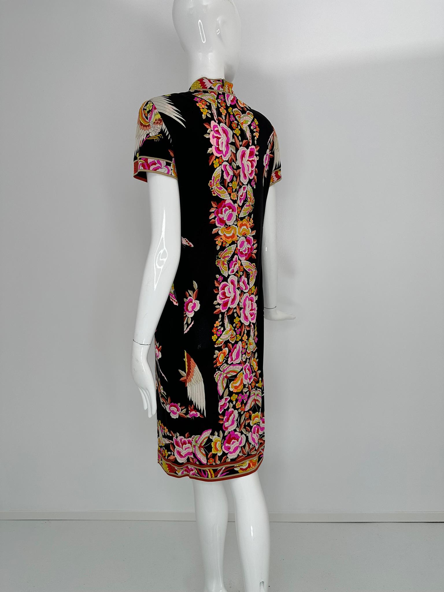 Leonard Paris Rare Cheongsam Style Silk Jersey Butterfly Phoenix Print Dress en venta 5
