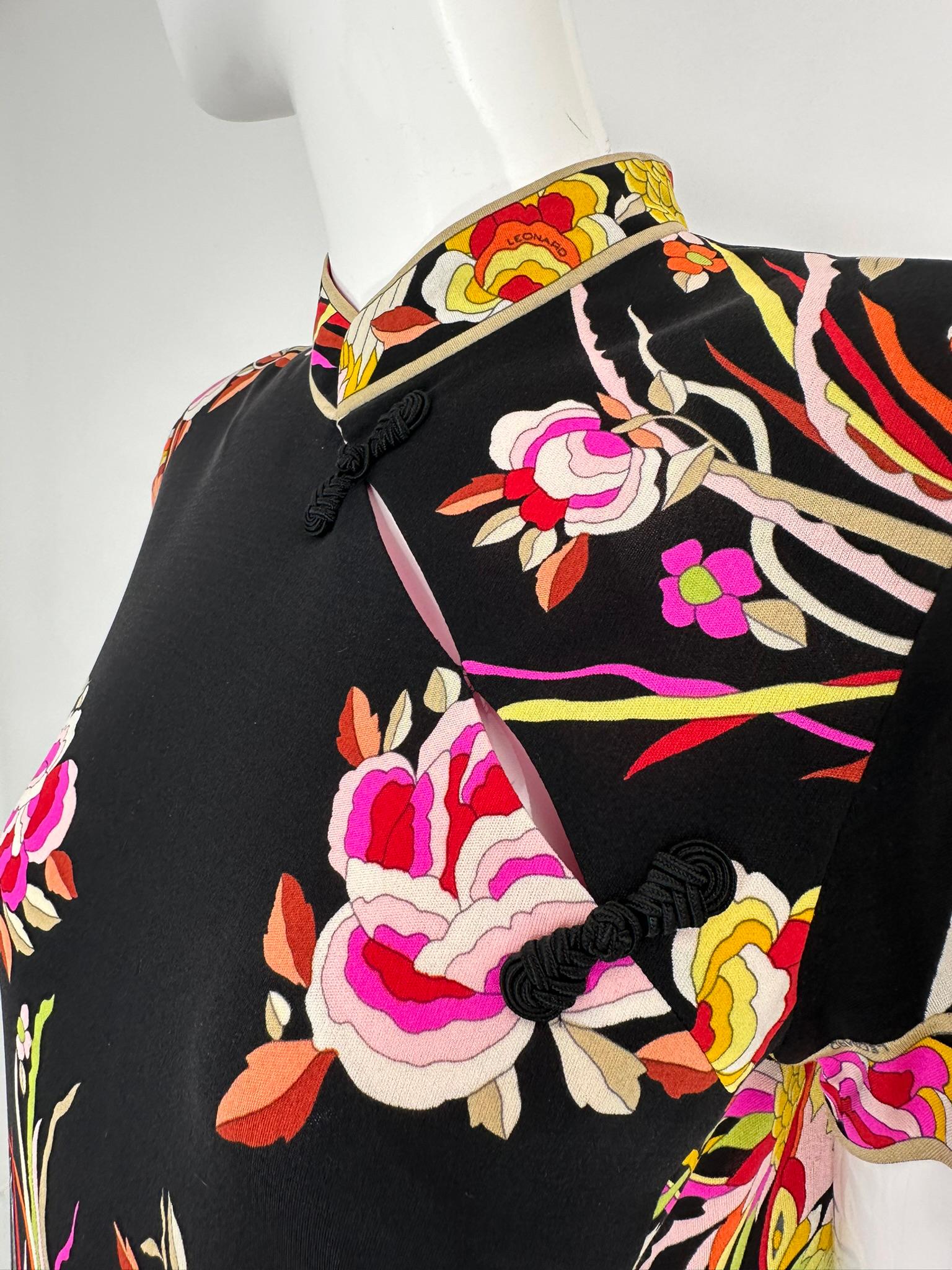 Leonard Paris Rare Cheongsam Style Silk Jersey Butterfly Phoenix Print Dress en venta 10