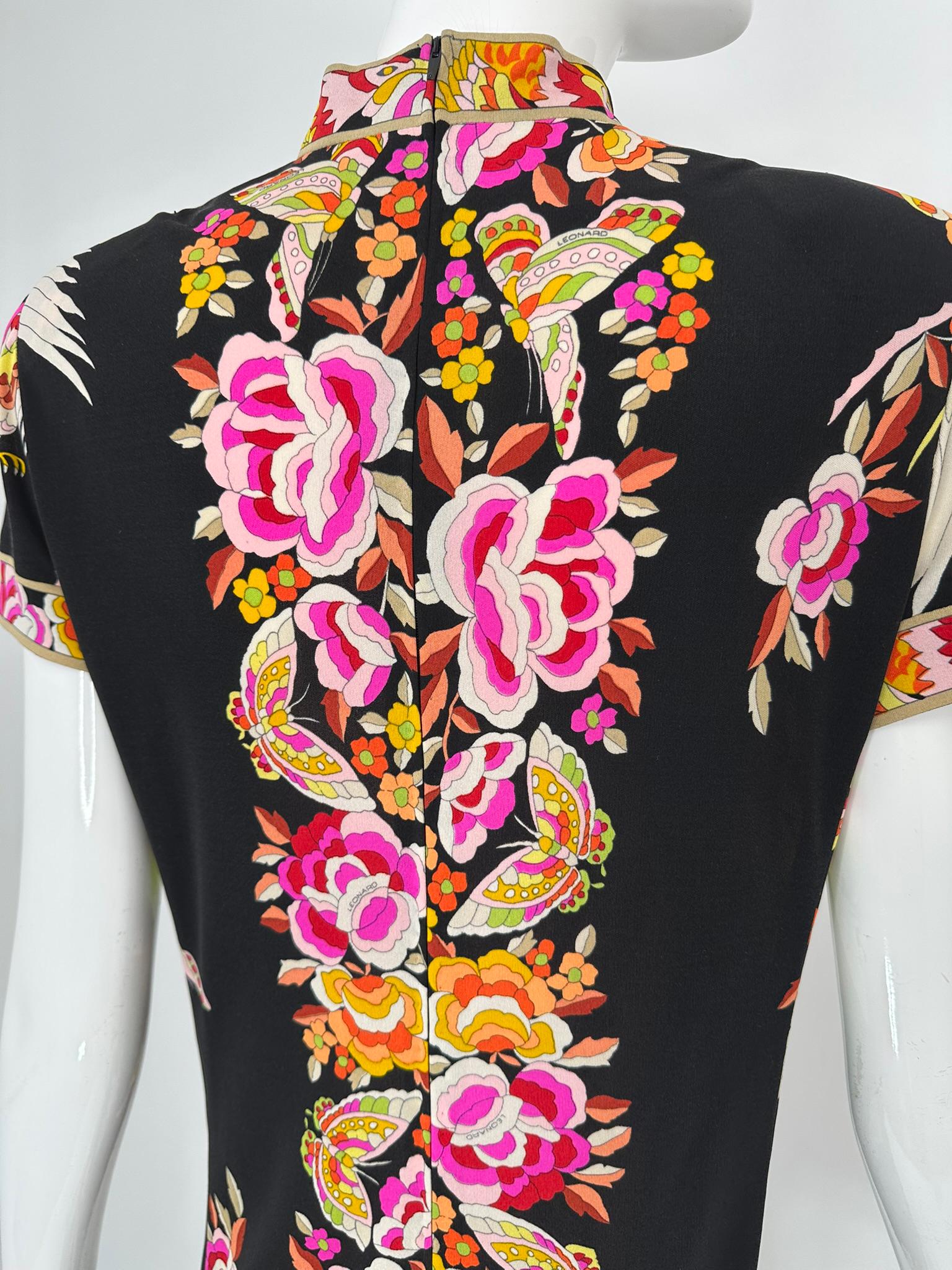 Leonard Paris Rare Cheongsam Style Silk Jersey Butterfly Phoenix Print Dress en venta 11