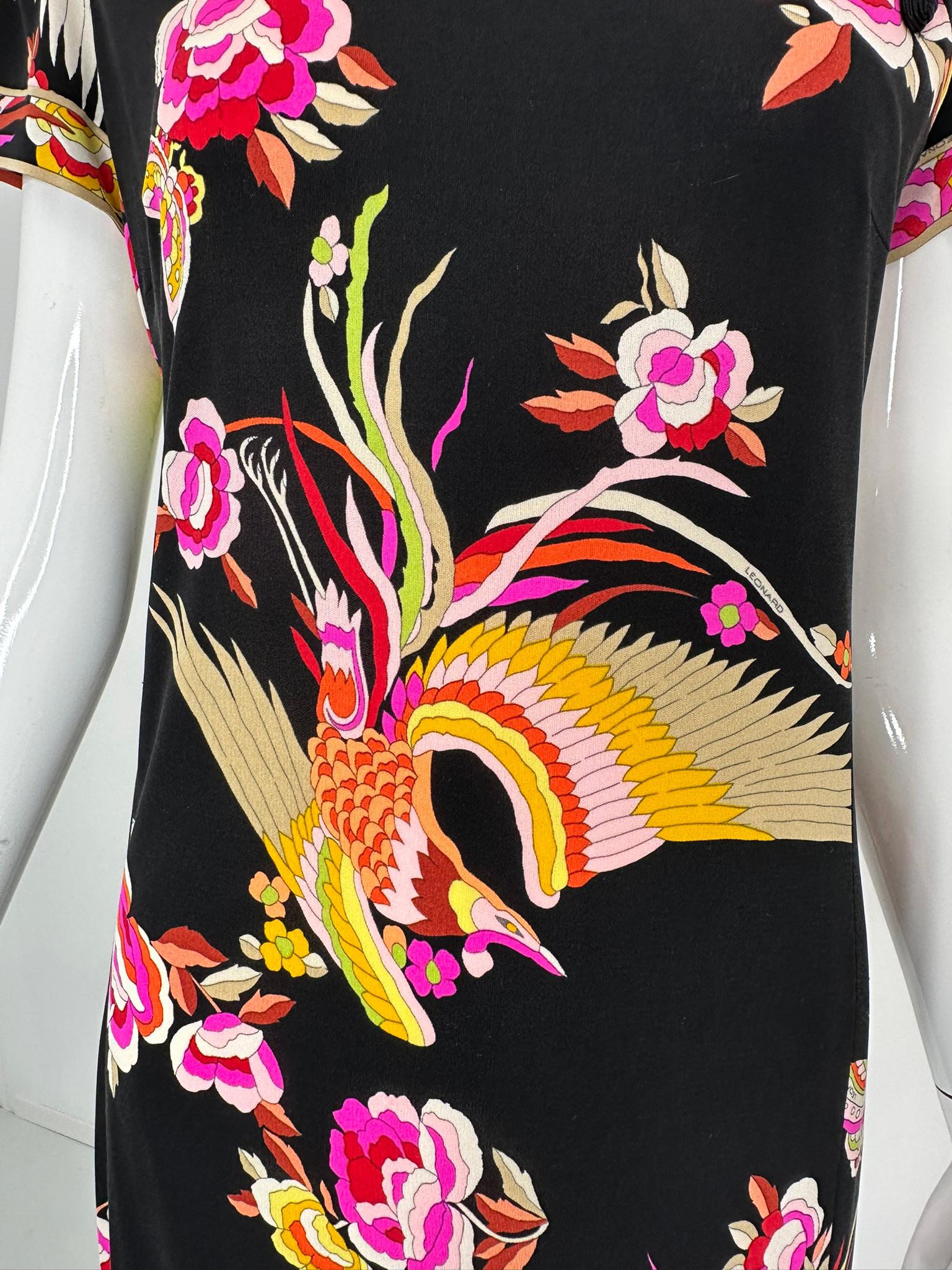 Leonard Paris Rare Cheongsam Style Silk Jersey Butterfly Phoenix Print Dress en venta 12