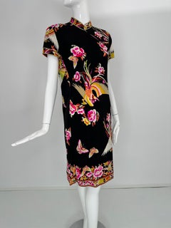 Leonard Paris Rare Cheongsam Style Silk Jersey Butterfly Phoenix Print Dress