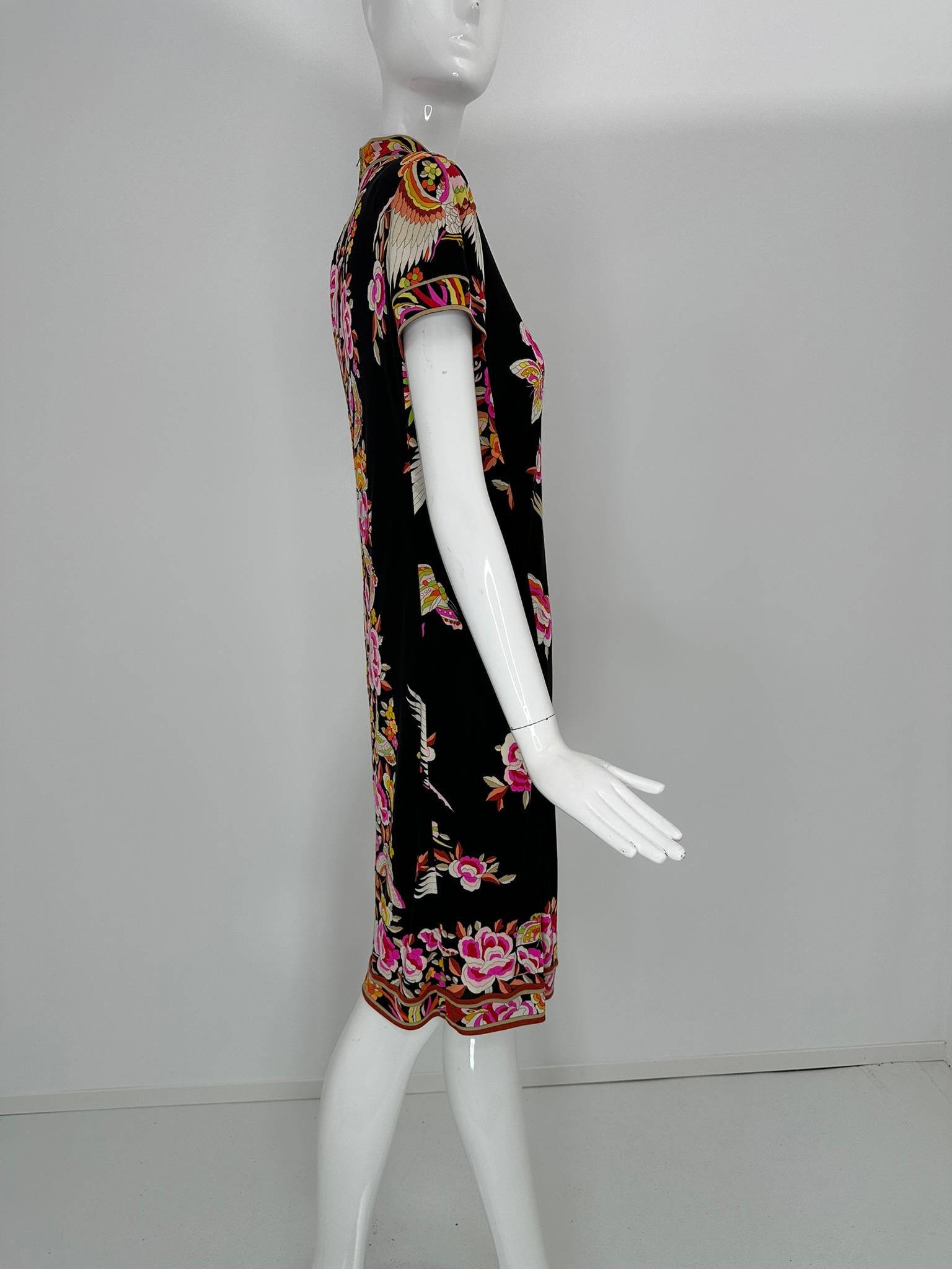 De las mujeres Leonard Paris Rare Cheongsam Style Silk Jersey Butterfly Phoenix Print Dress en venta