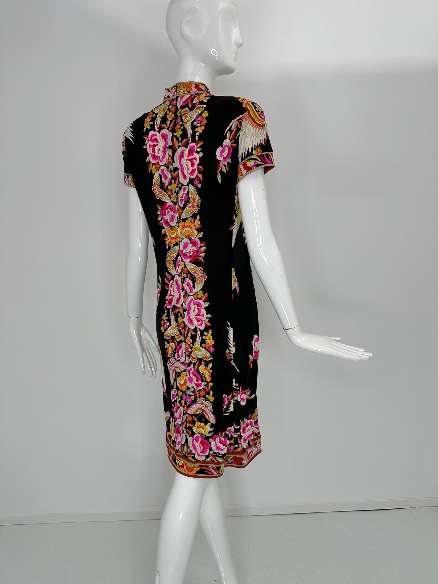 Leonard Paris Rare Cheongsam Style Silk Jersey Butterfly Phoenix Print Dress en venta 2
