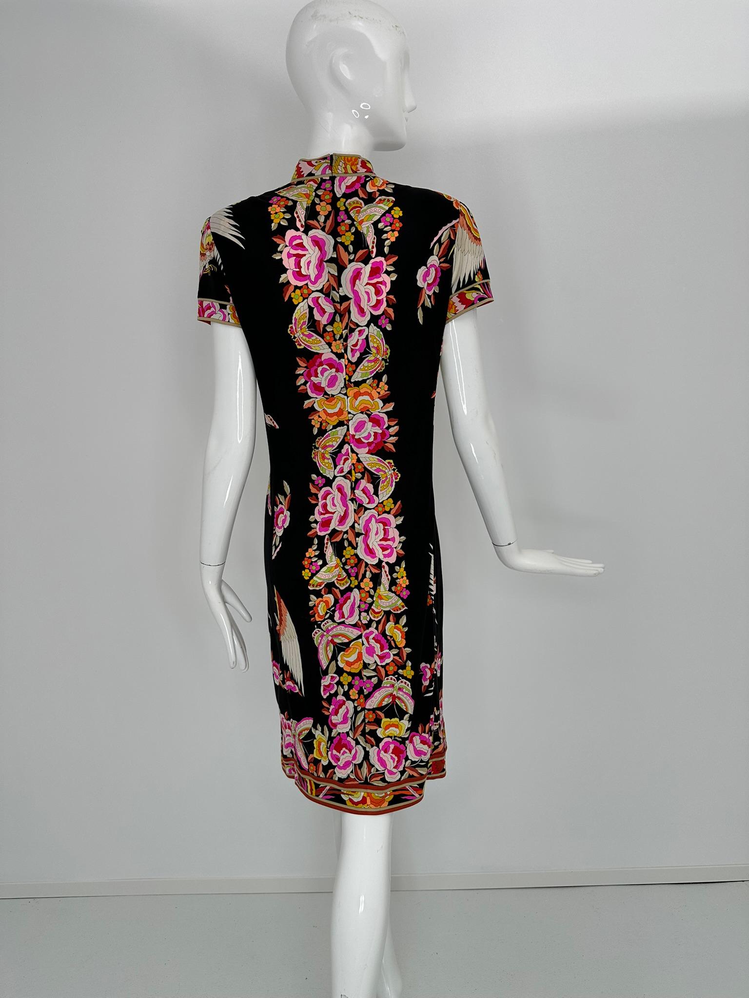 Leonard Paris Rare Cheongsam Style Silk Jersey Butterfly Phoenix Print Dress en venta 3