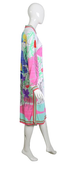 Leonard Paris Signed Vintage Pastellfarbenes langärmeliges Jerseykleid mit Blumendruck