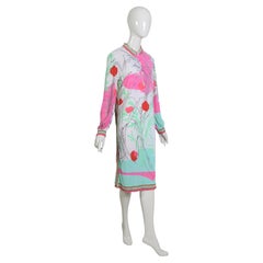 Leonard Paris Signed Vintage Pastel Floral Print Jersey Long-Sleeve Dress