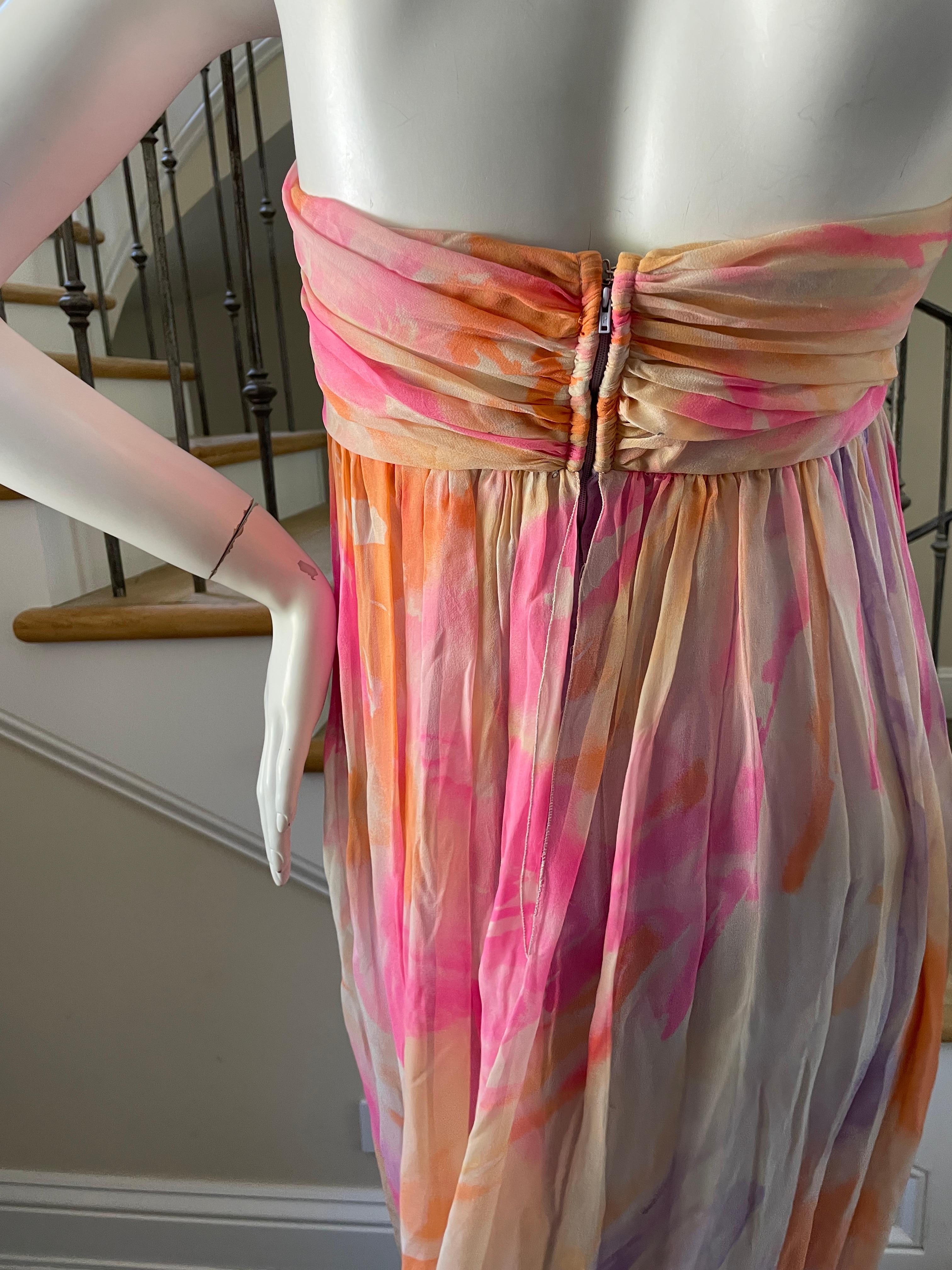 Leonard Paris Silk Chiffon Vintage Strapless Long Pastel Floral Dress For Sale 4