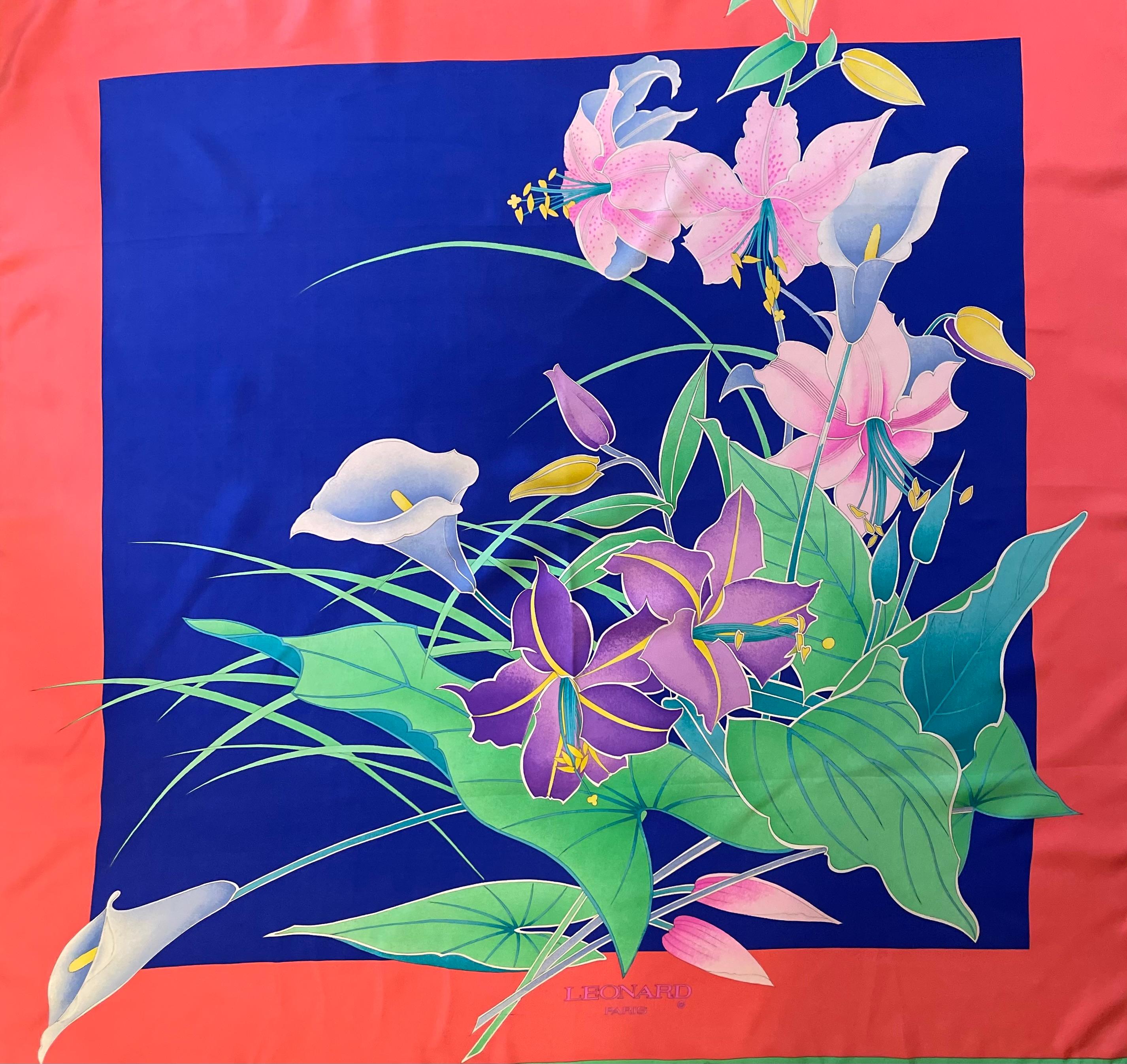 Leonard Paris Seiden-Blumenschal (Blau) im Angebot