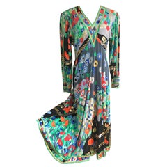 Leonard Paris Jersey de Seda Vestido Pattarn Abstracto Dorado
