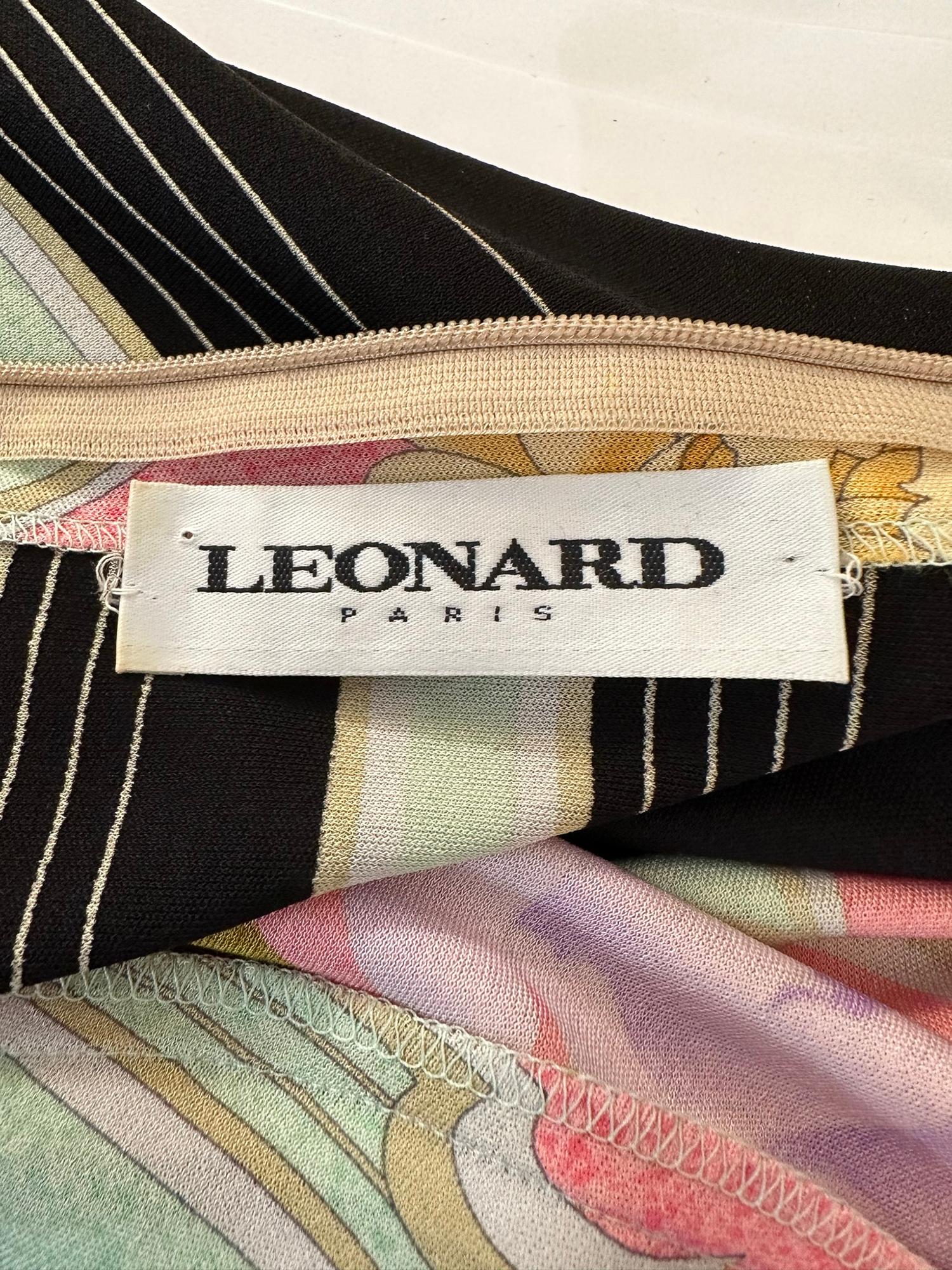 Leonard Paris - Robe droite en jersey de soie à imprimé floral avec ceinture 48 en vente 5