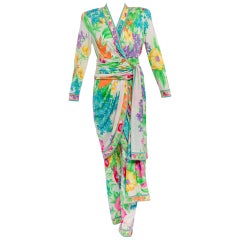 Leonard Paris Seidenjersey Mikado Floral Kleid und Hose Set:: Vintage