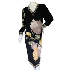 Leonard Paris Silk Jersey Mikado Vee Neck Floral Dress XL