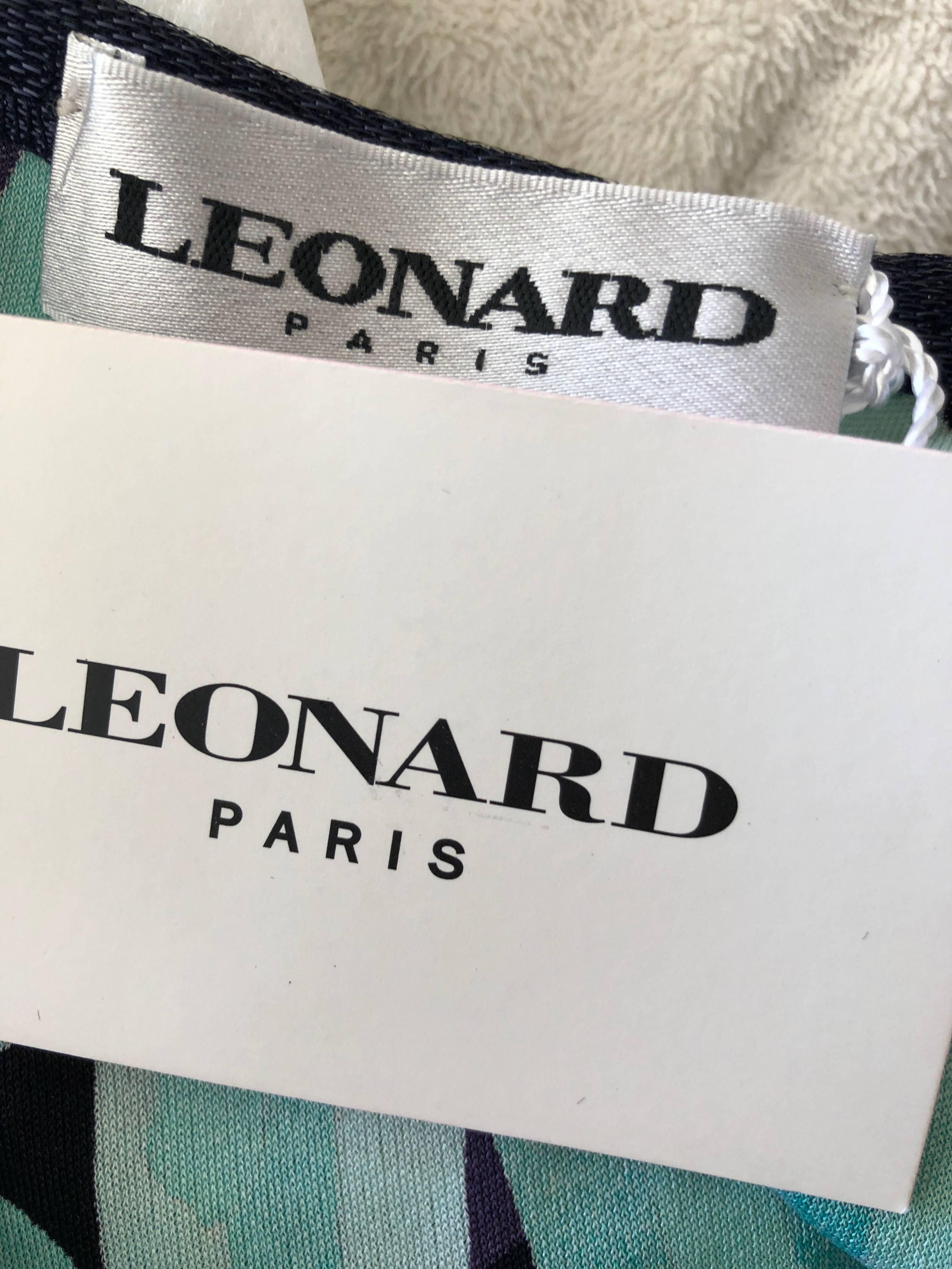 Leonard Paris Silk Jersey Palmetto Leaf Print Dress New with Tags For Sale 7