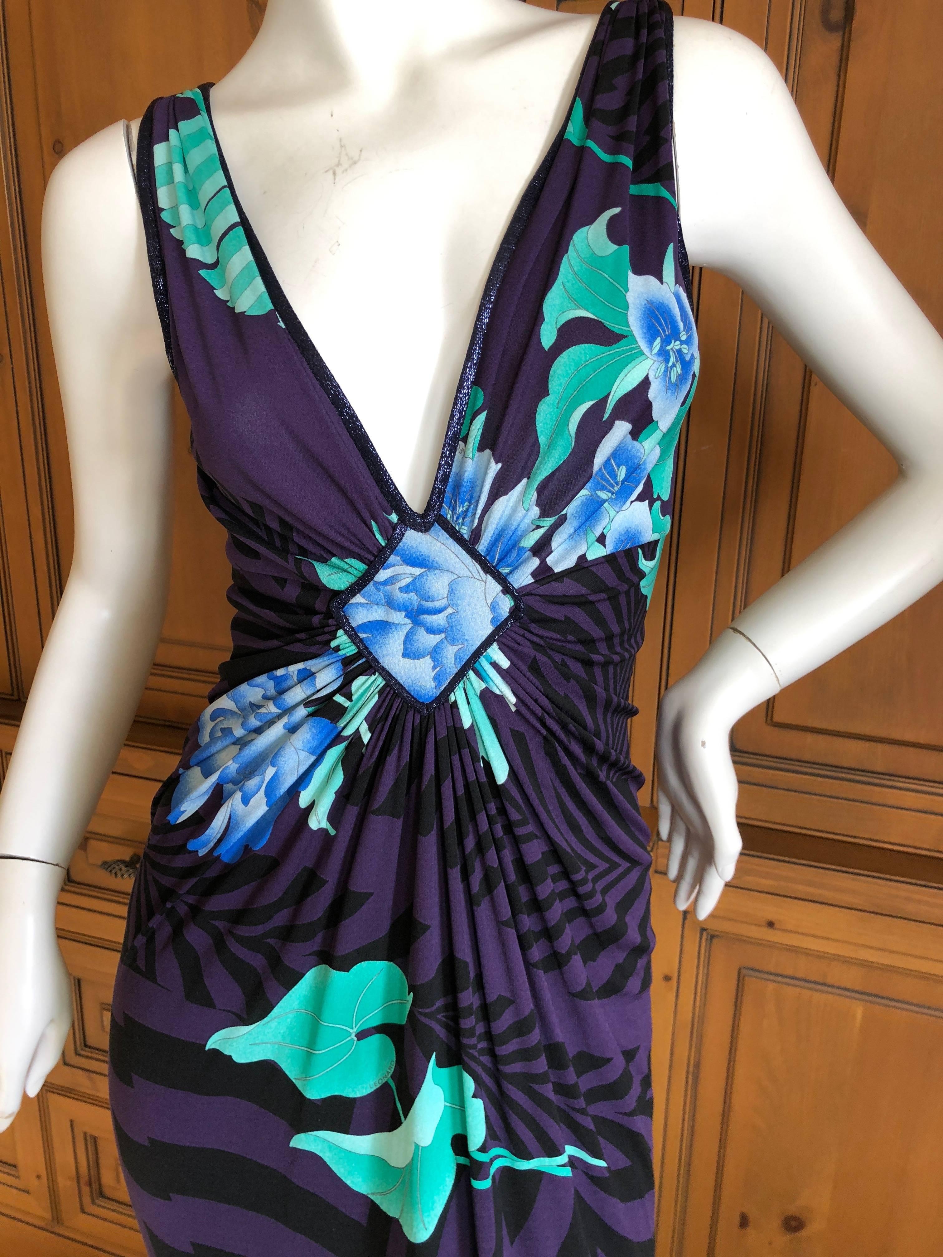 Leonard Paris Silk Jersey Palmetto Leaf Print Dress New with Tags In Excellent Condition For Sale In Cloverdale, CA