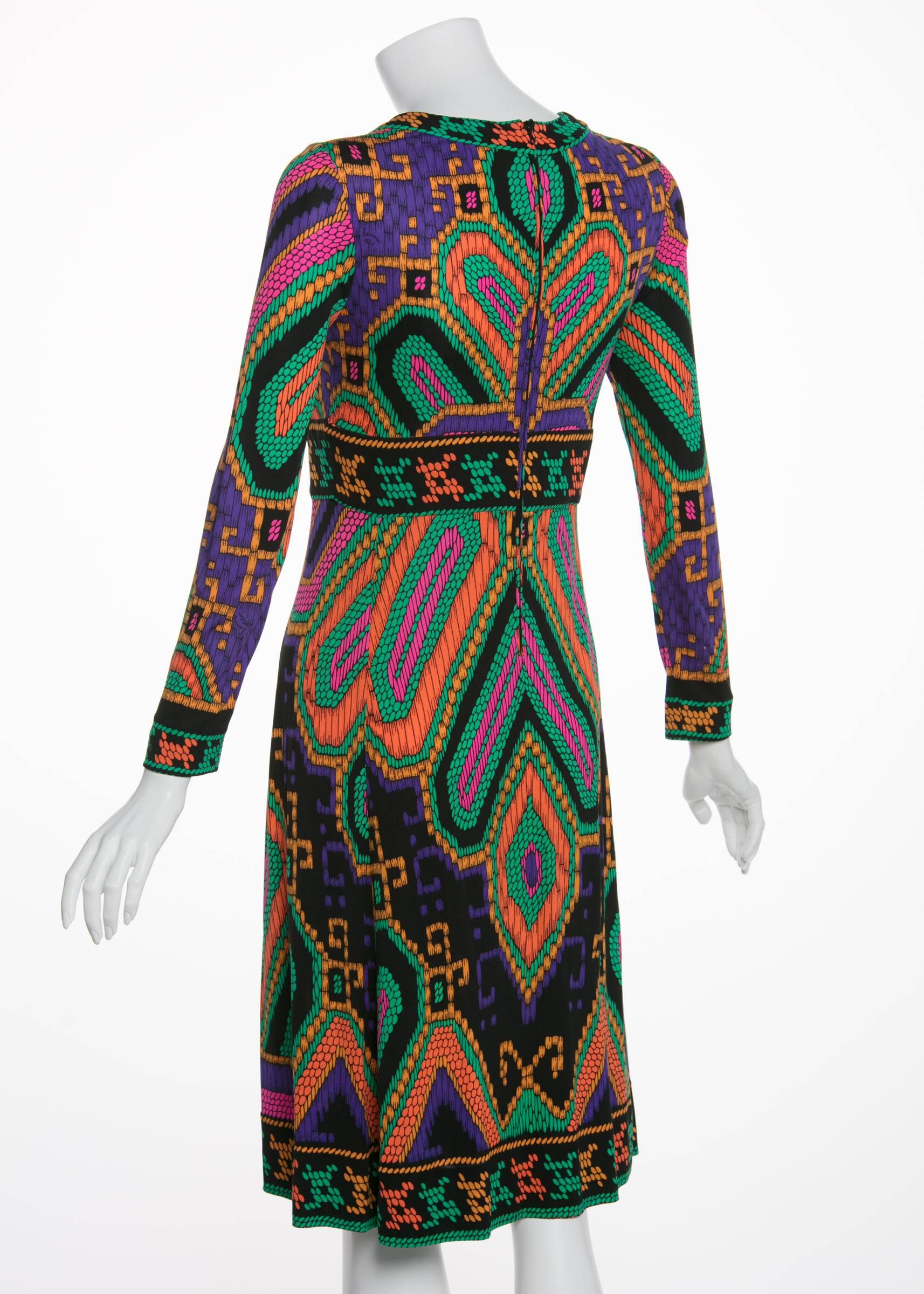 Women's Leonard Paris Silk Jersey Print Dress Documented 1970s  For Sale