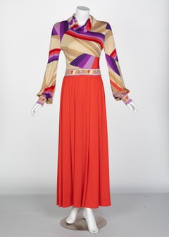 Leonard Paris Silk Jersey Swirl Print Maxi Dress Vintage Documented, 1970s