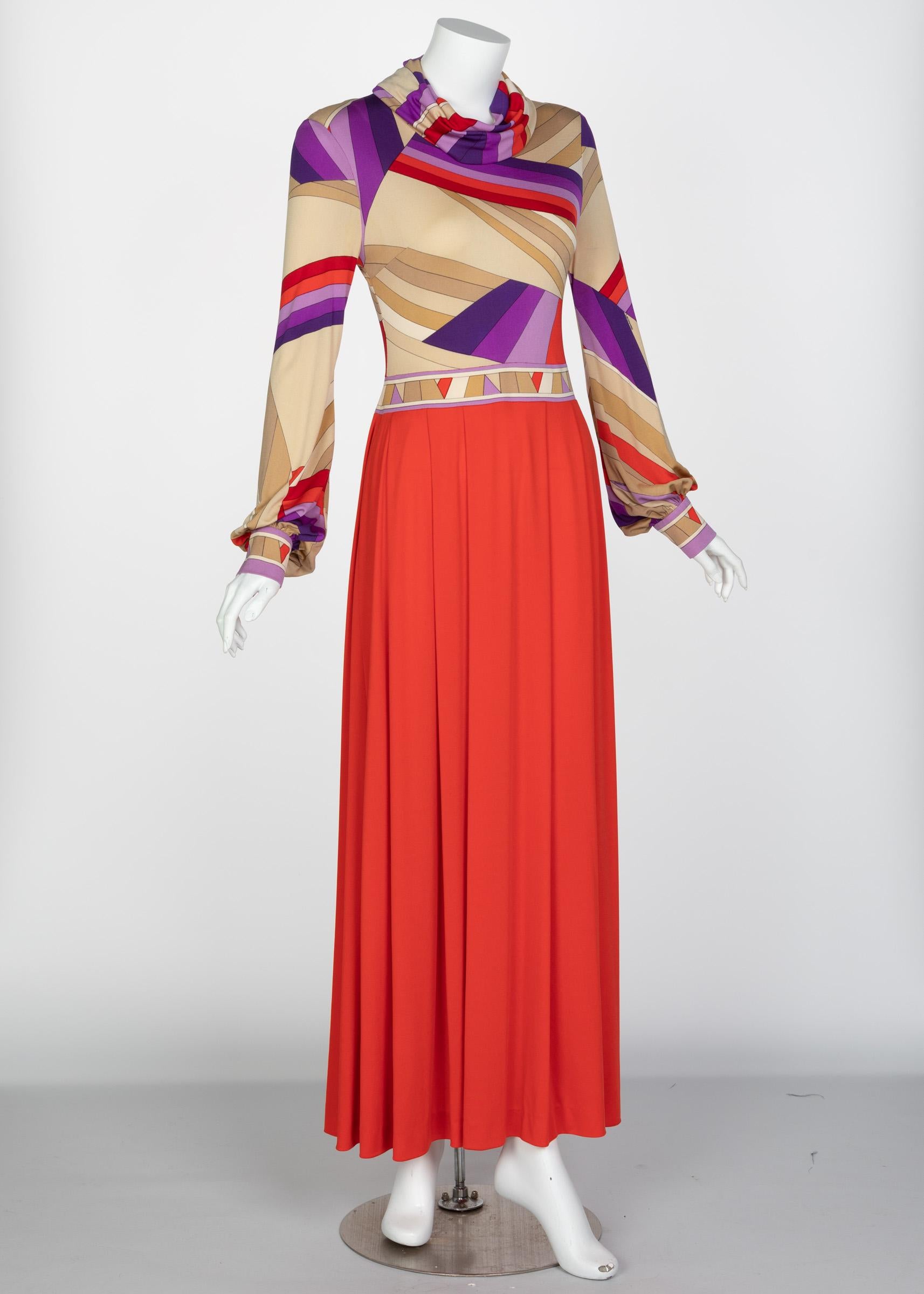 Leonard Paris Silk Jersey Swirl Print Maxi Dress Vintage Documented, 1970s In Excellent Condition For Sale In Boca Raton, FL