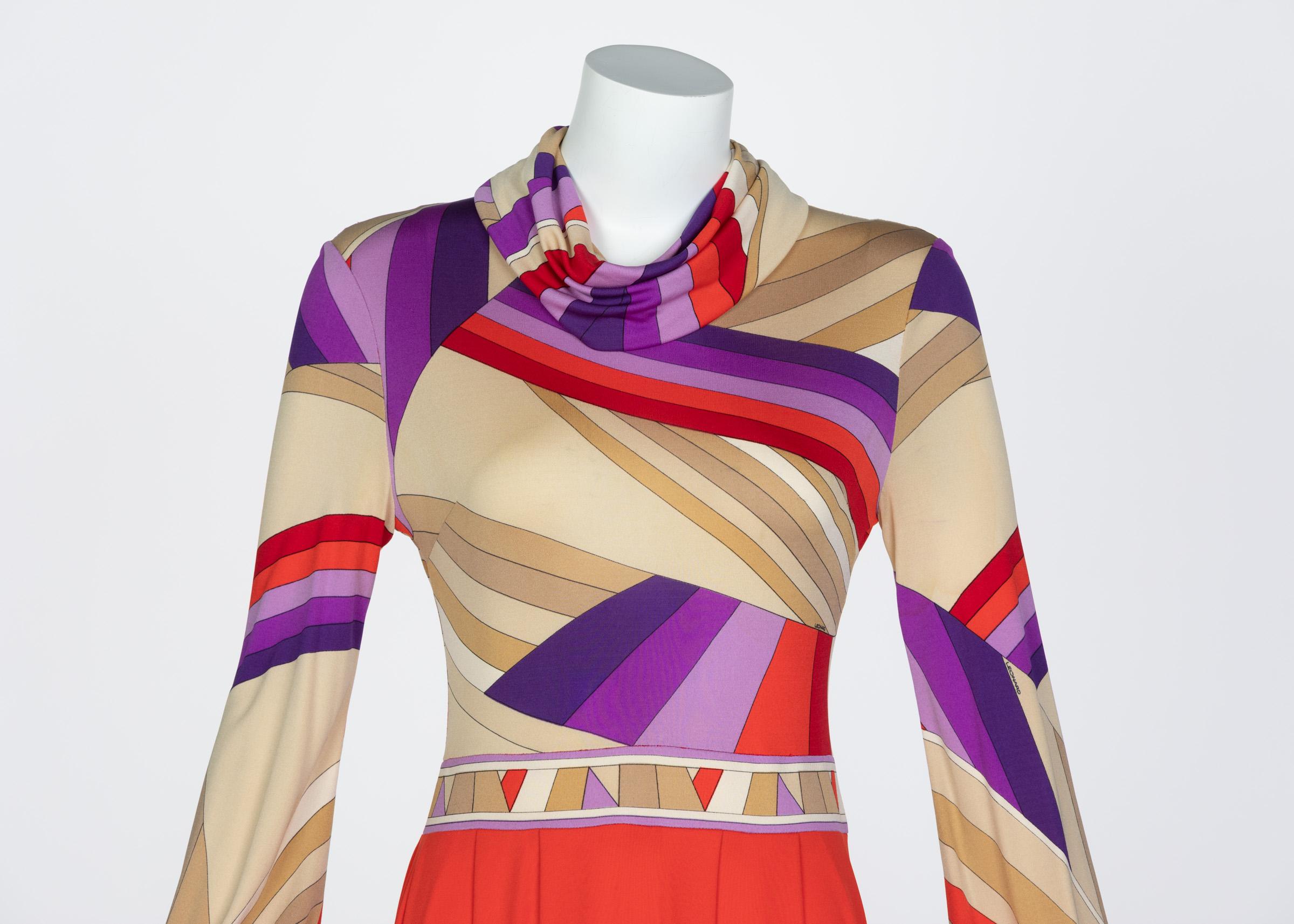 Leonard Paris Silk Jersey Swirl Print Maxi Dress Vintage Documented, 1970s In Excellent Condition In Boca Raton, FL