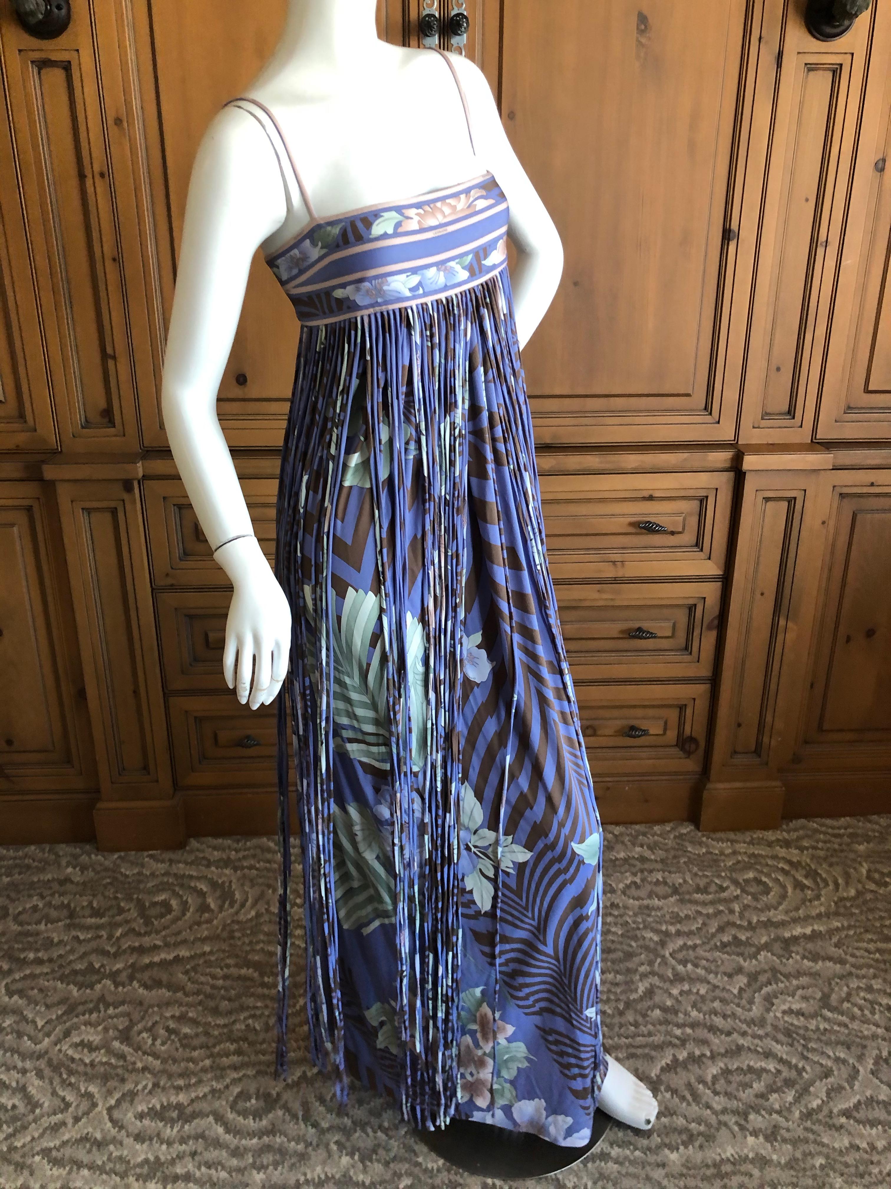 Leonard Paris Silk Jersey Unusual Vintage Long Evening Dress with Fringe For Sale 1