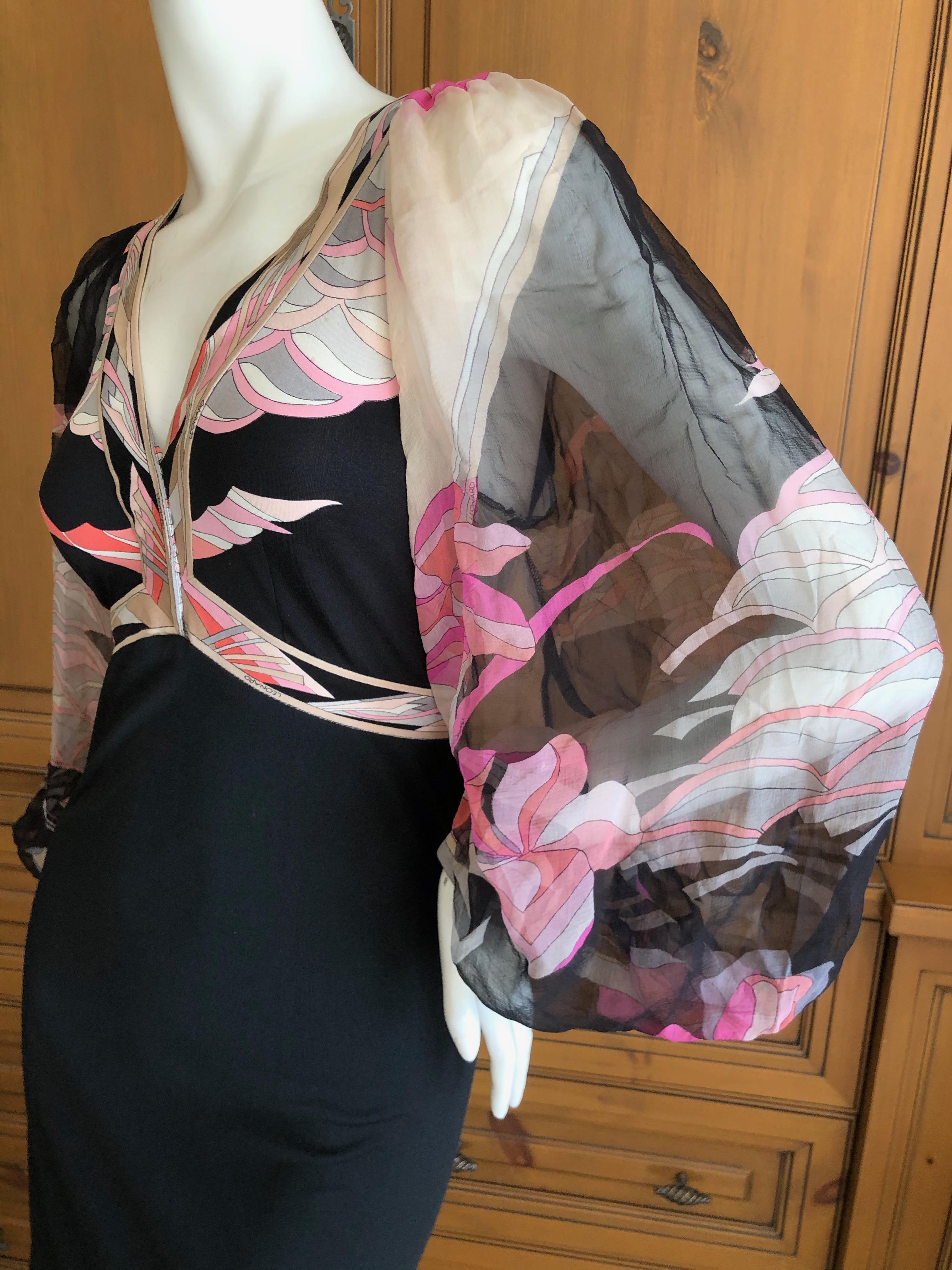 Women's Leonard Paris Silk Jersey Vintage Long Evening Dress with Sheer Poet Sleeve  For Sale