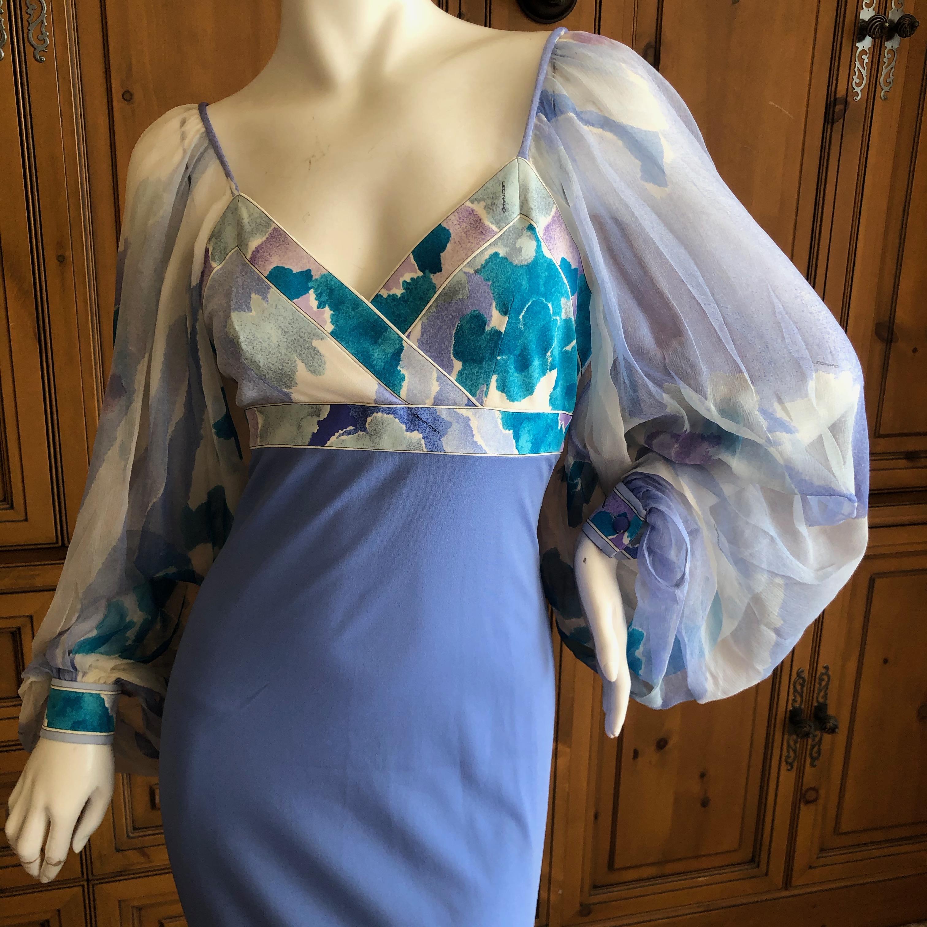 Women's Leonard Paris Silk Jersey Vintage Long Evening Dress with Sheer Poet Sleeve  For Sale