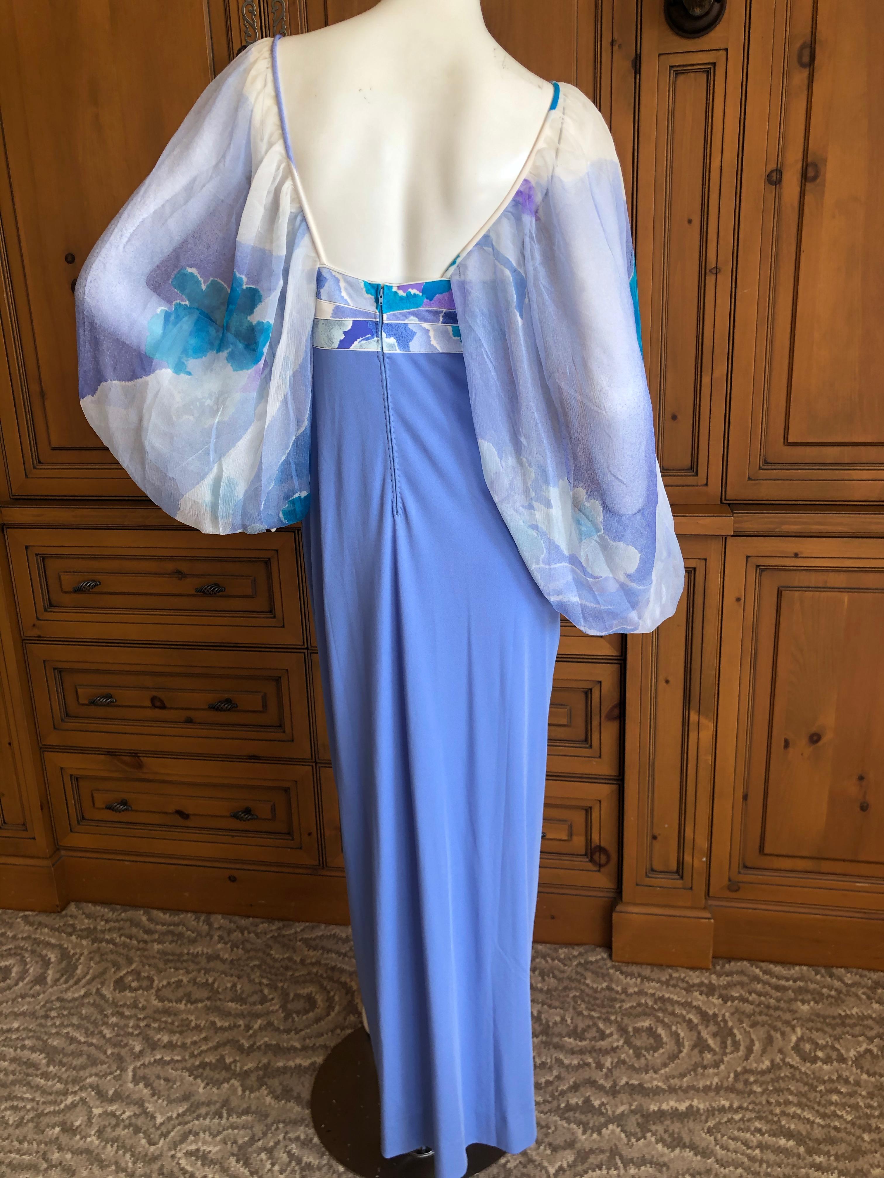 Leonard Paris Silk Jersey Vintage Long Evening Dress with Sheer Poet Sleeve  For Sale 3