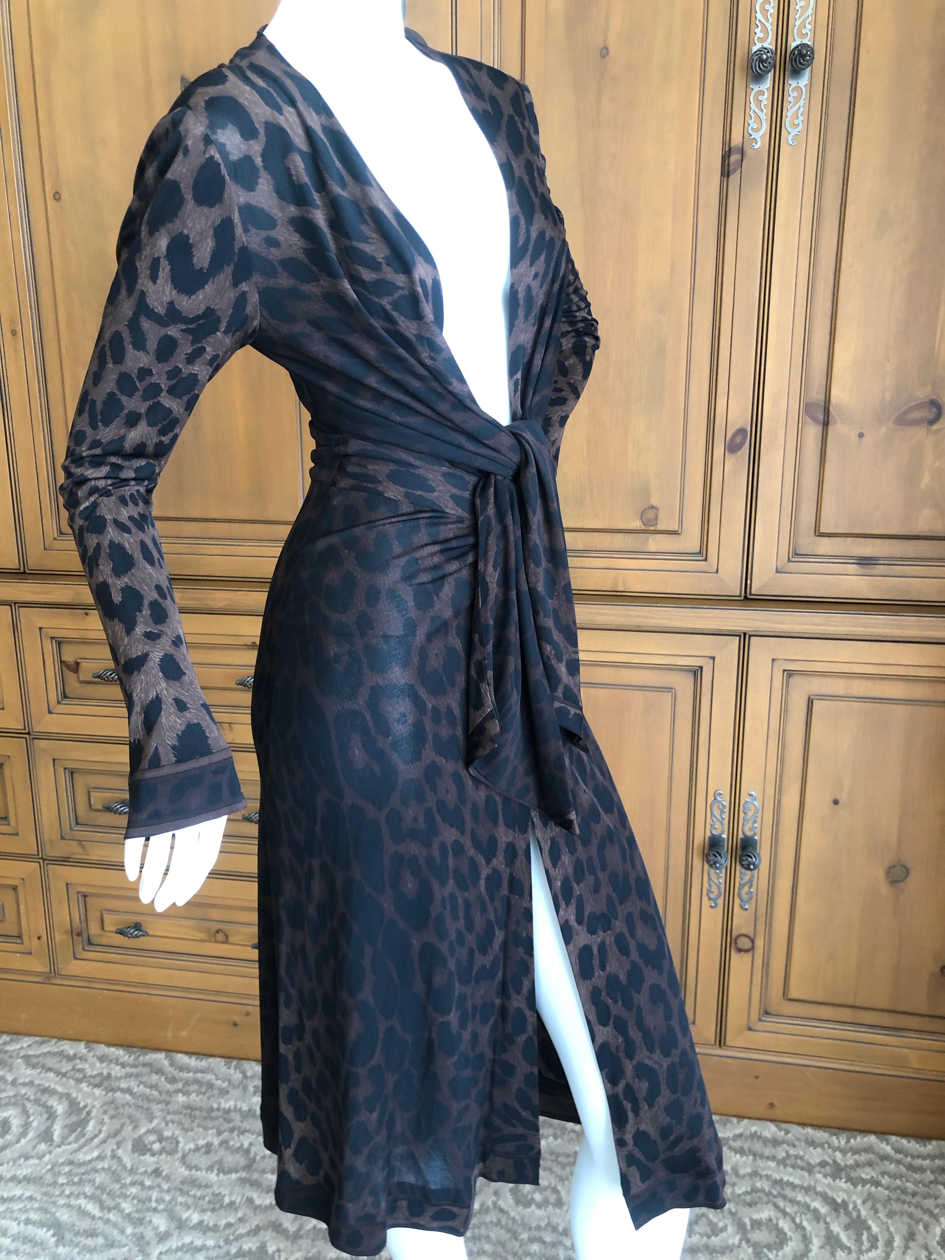 Leonard Paris Silk Jersey Vintage Low Cut Leopard Print Cocktail Dress For Sale 2