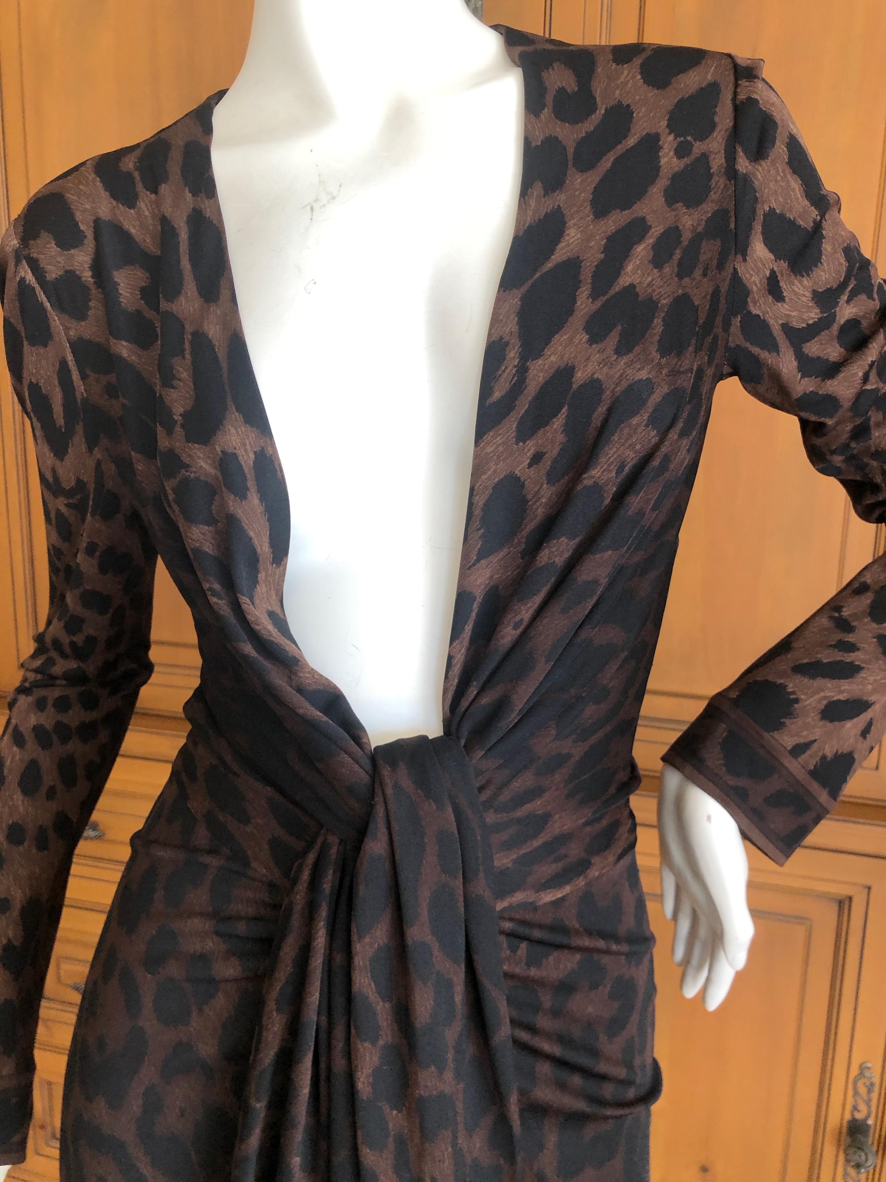 Leonard Paris Silk Jersey Vintage Low Cut Leopard Print Cocktail Dress For Sale 4