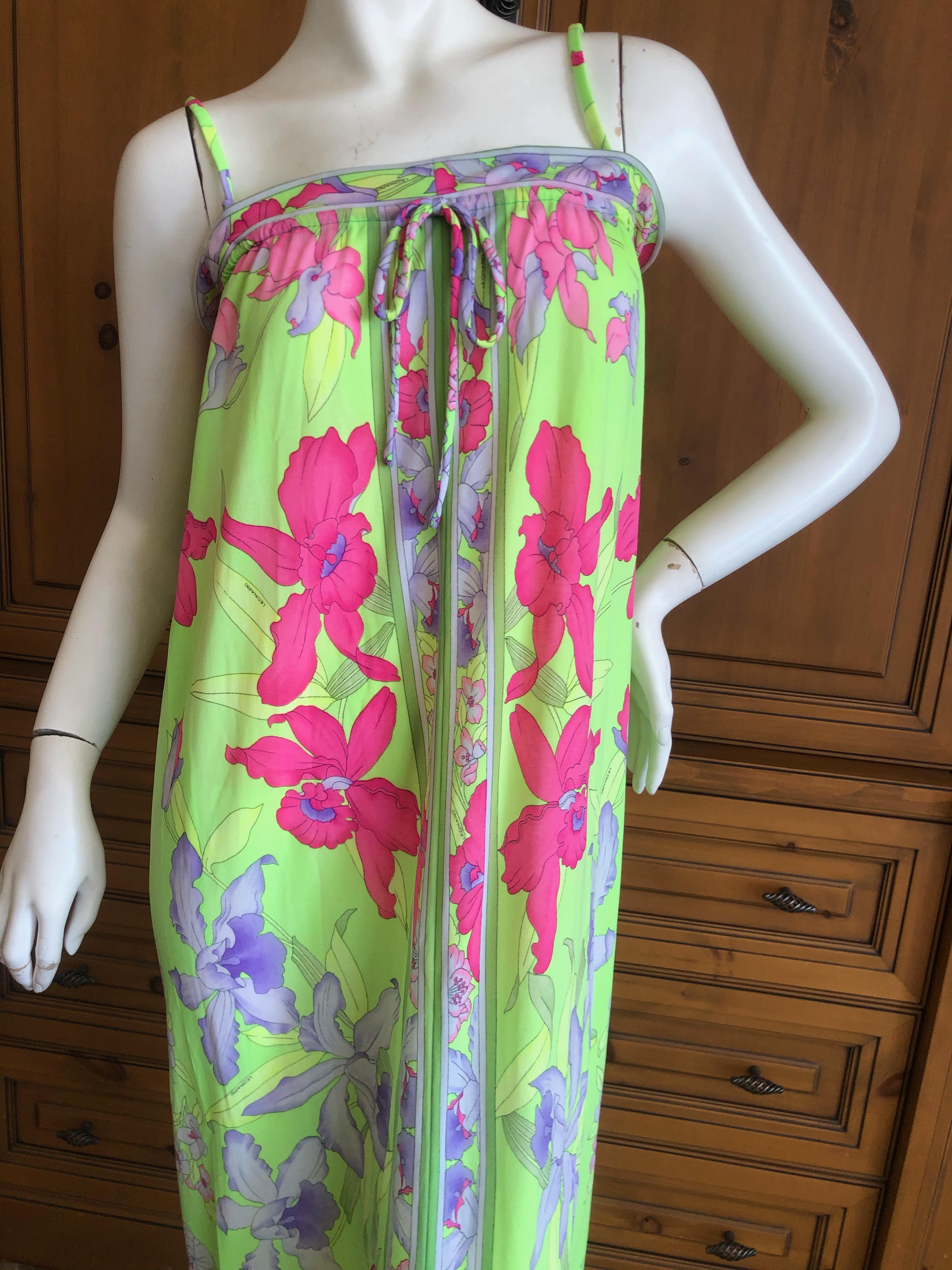 Leonard Paris Silk Jersey Vintage Strapless Long Floral Dress with Sash Tie For Sale 4
