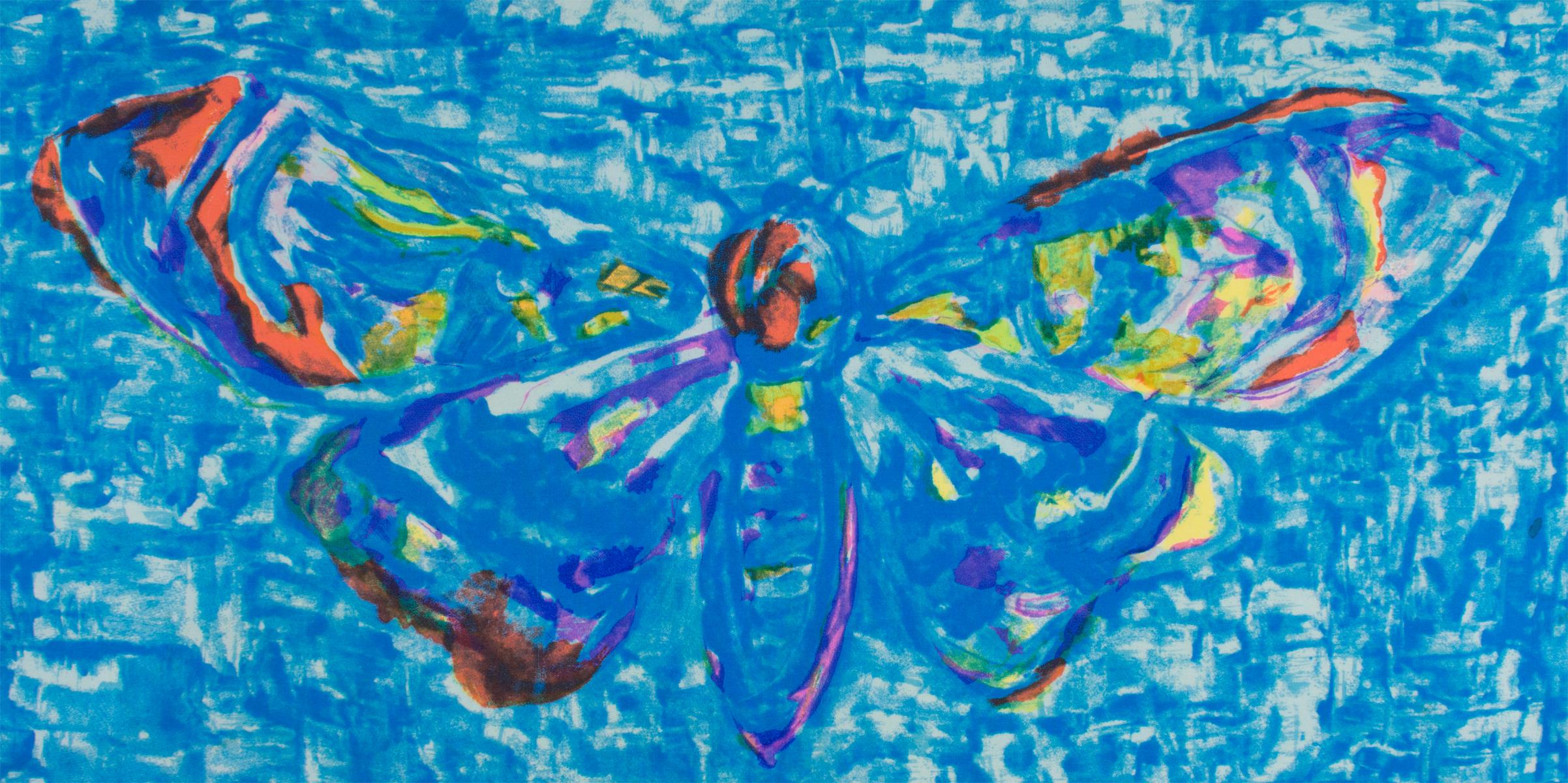 Leonard Paris - Écharpe en soie bleue avec papillons en vente 2