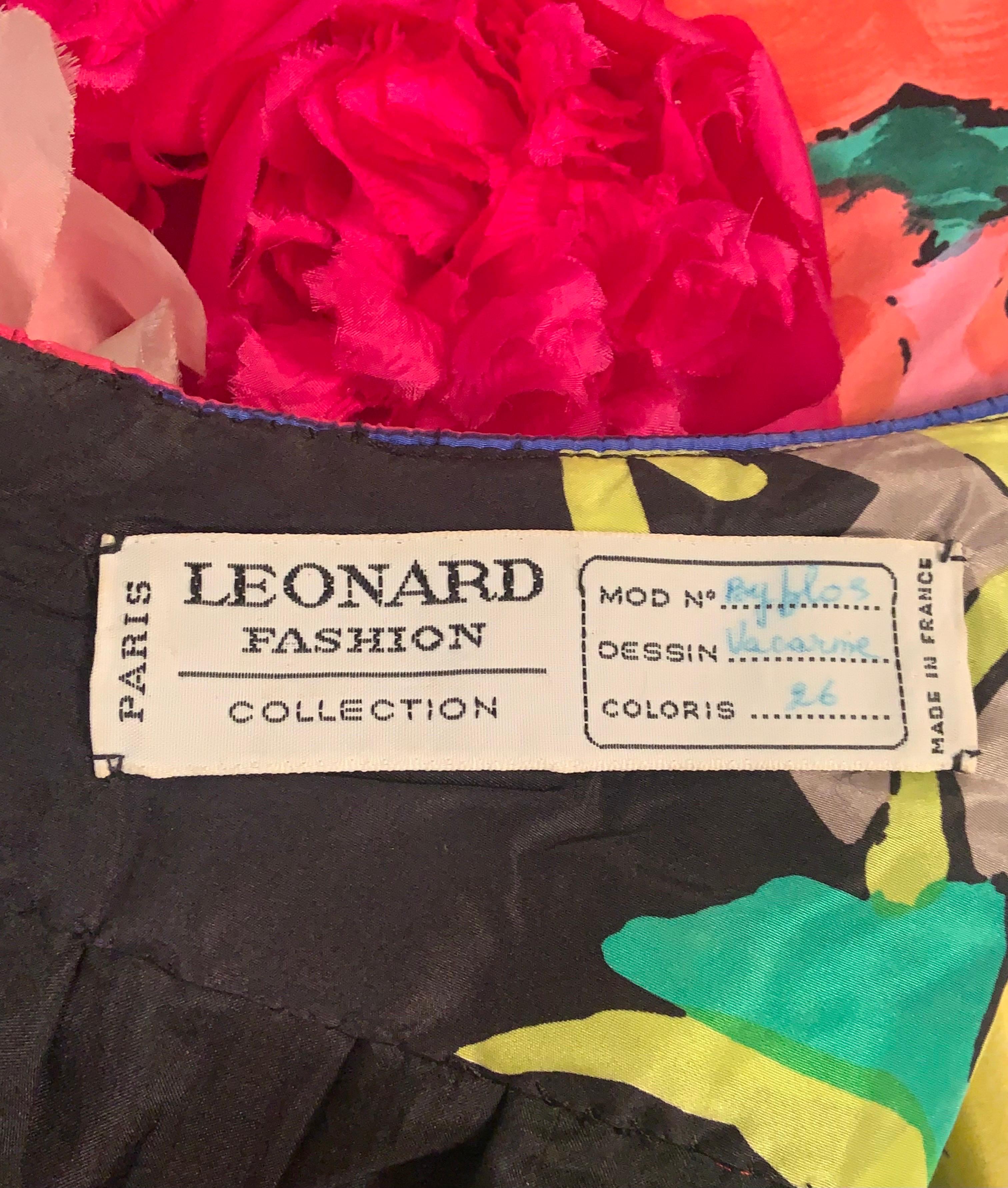 Leonard, Paris Strapless Silk Floral Print Gown with Silk Flower Corsage Bodice For Sale 11