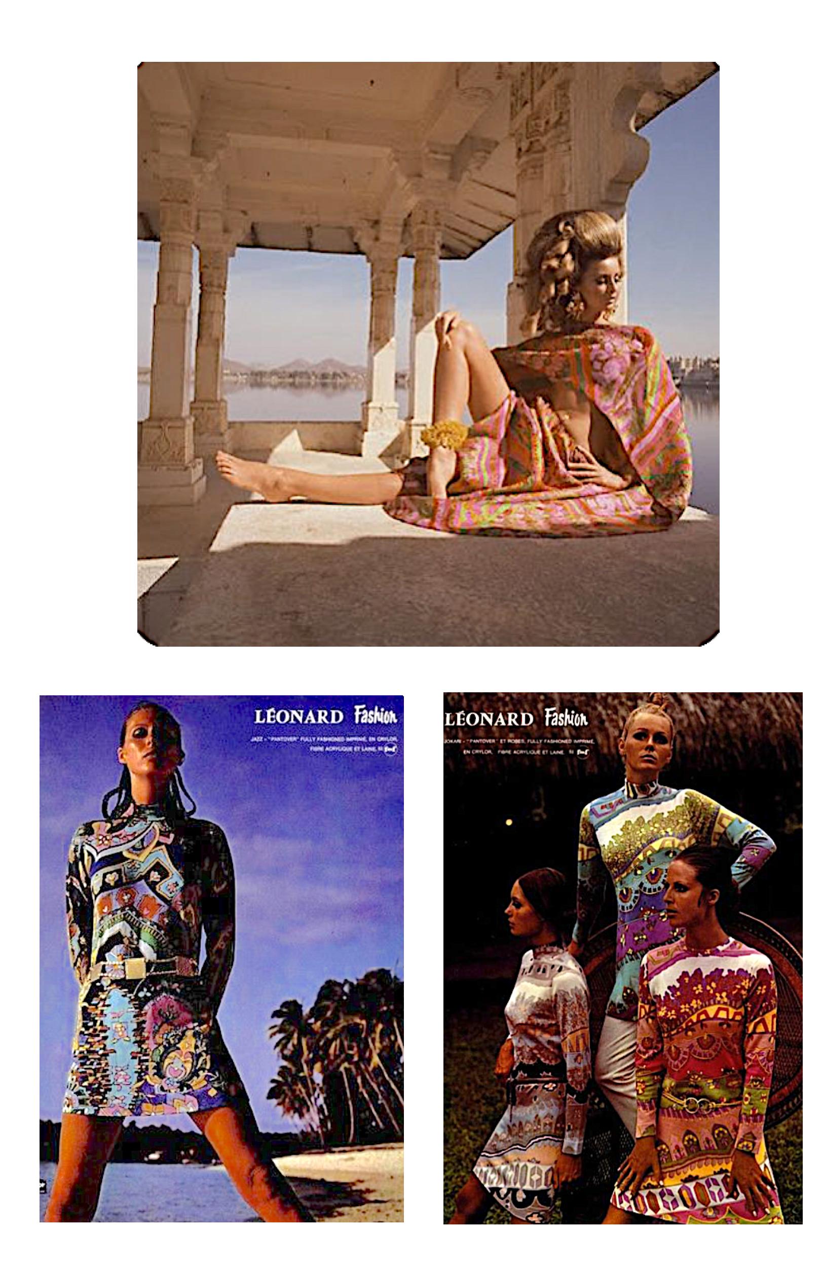 Women's Leonard Paris vintage 1960s silk jersey pink graphic printed mini dress or tunic