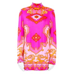 Leonard Paris vintage 1960 in jersey di seta rosa con stampa grafica, mini abito o tunica