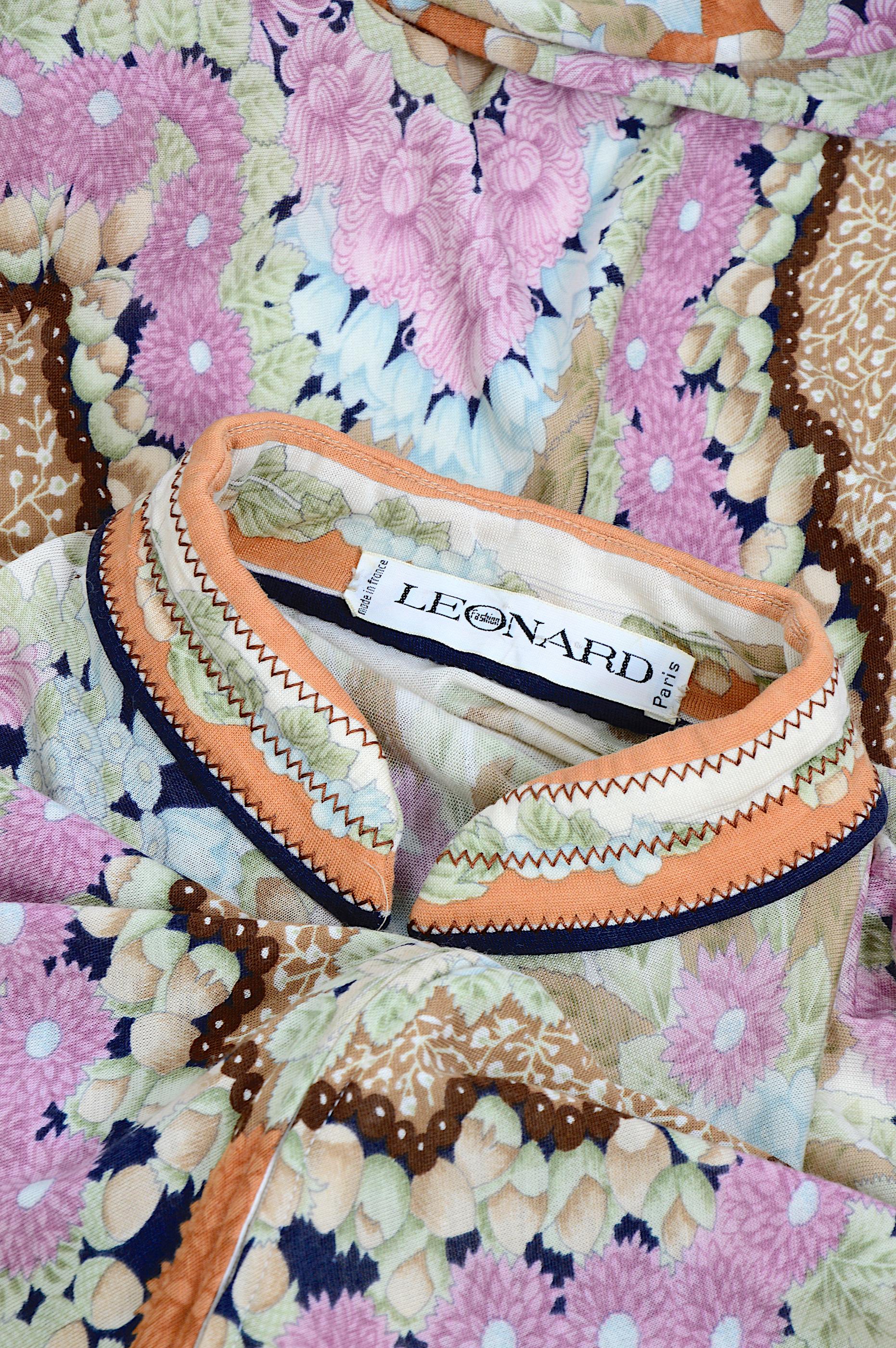 Leonard Paris vintage 1970s signed floral print silk & wool mix fringed poncho 4